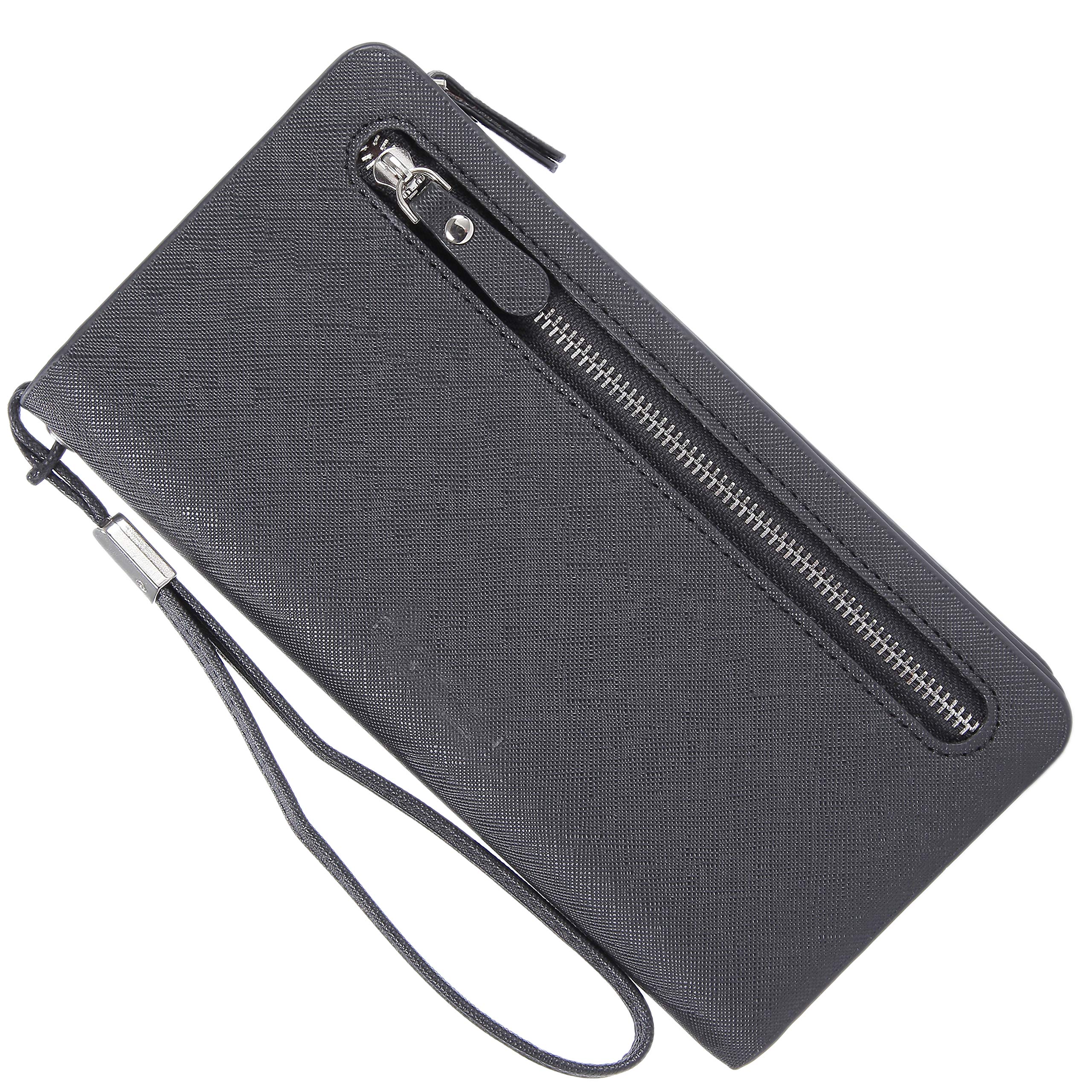 Women's PU Leather Zip Around Wallet - RFID Blocking Clutch Purse with Card Slots & Wristlet Strap | Perfect for Parties, Travel, and Everyday Use