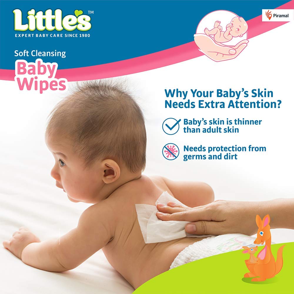 Little's Soft Cleansing Baby Wipes | 240 Count (3 Packs of 80) | Extra Thick & Moist Hypoallergenic Wipes for Sensitive Skin | Enriched with Aloe Vera, Vitamin E & Jojoba Oil to Prevent Diaper Rash | Perfect for Diaper Changes, On-the-Go Cleansing & Baby Care Essentials