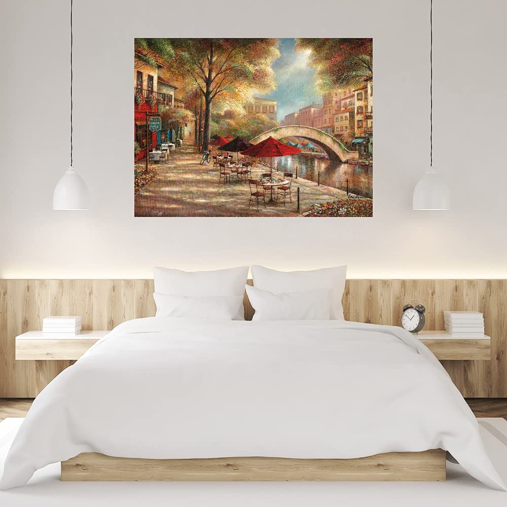 French Art Riverwalk Charm Canvas Wall Decor - Large 43x32 Inch Fine Art Painting for Living Room by Artist Ruane Manning - Perfect for Home, Office & Gallery Wall Decor