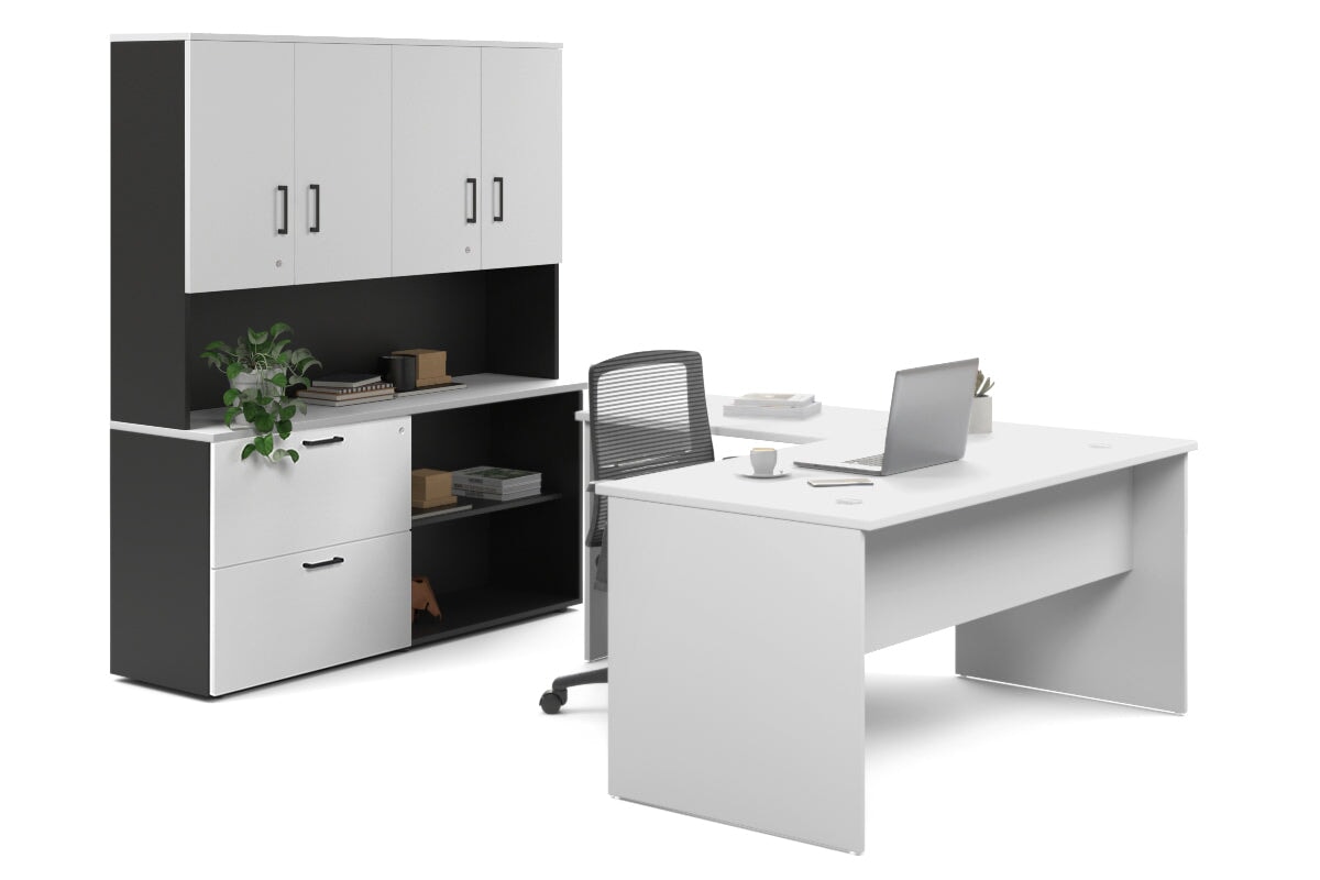 L-Shaped Executive Desk with Uniform Panel - Black Carcass [1400L x 1600W] - Perfect for Home Office & Corporate Workspaces
