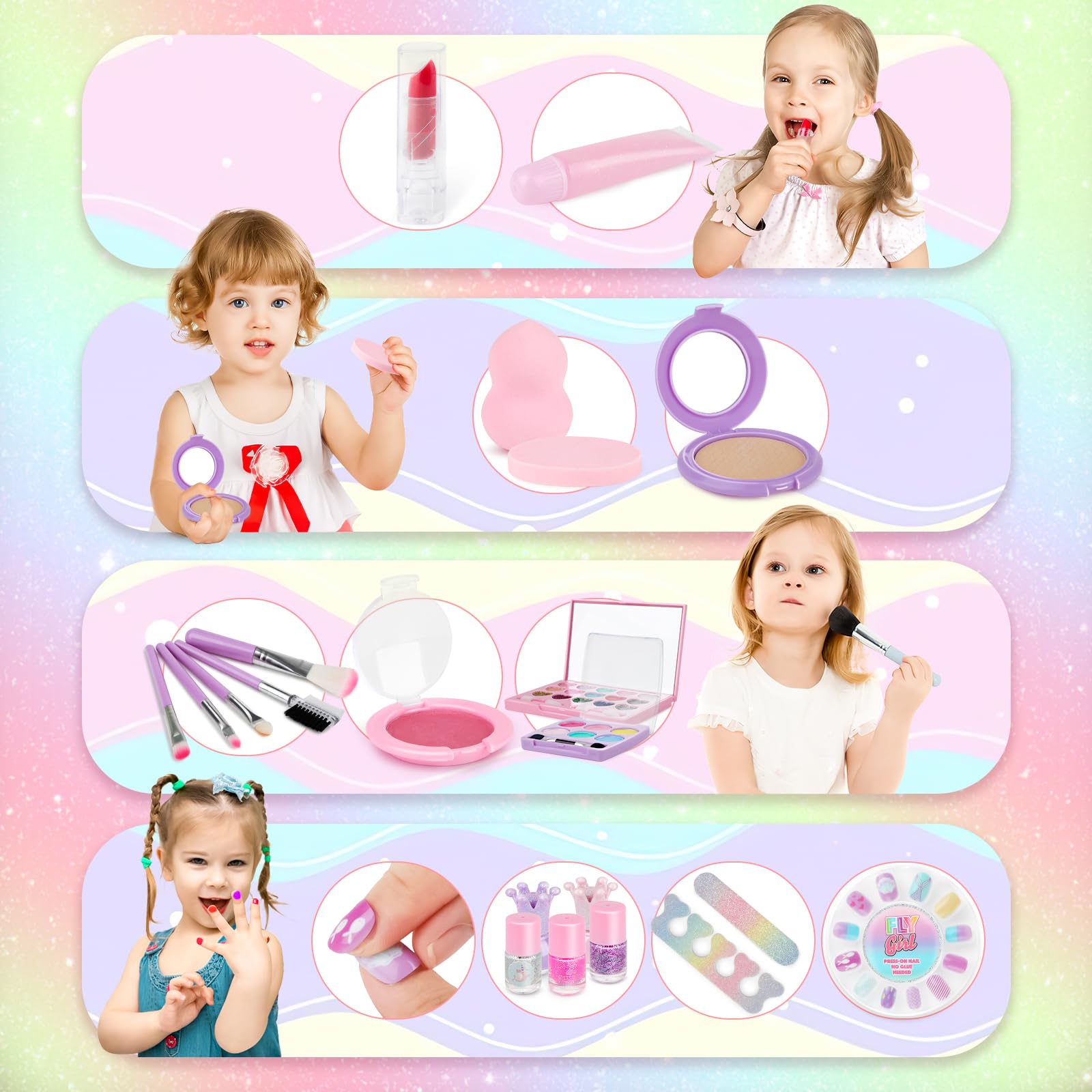 Safe Non-Toxic Kids Makeup Kit with Nail Polish & Messenger Bag for Princess Playtime Ages 3+