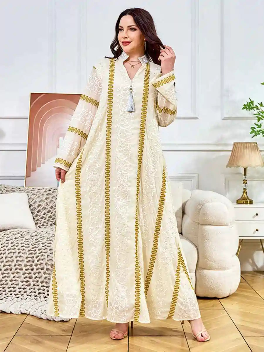 Elegant Embroidery Tassel Eid Caftan Kaftan Dress for Women - Boho Moroccan Style Maxi Dress #25311 | Perfect for Eid Celebrations, Weddings & Special Occasions