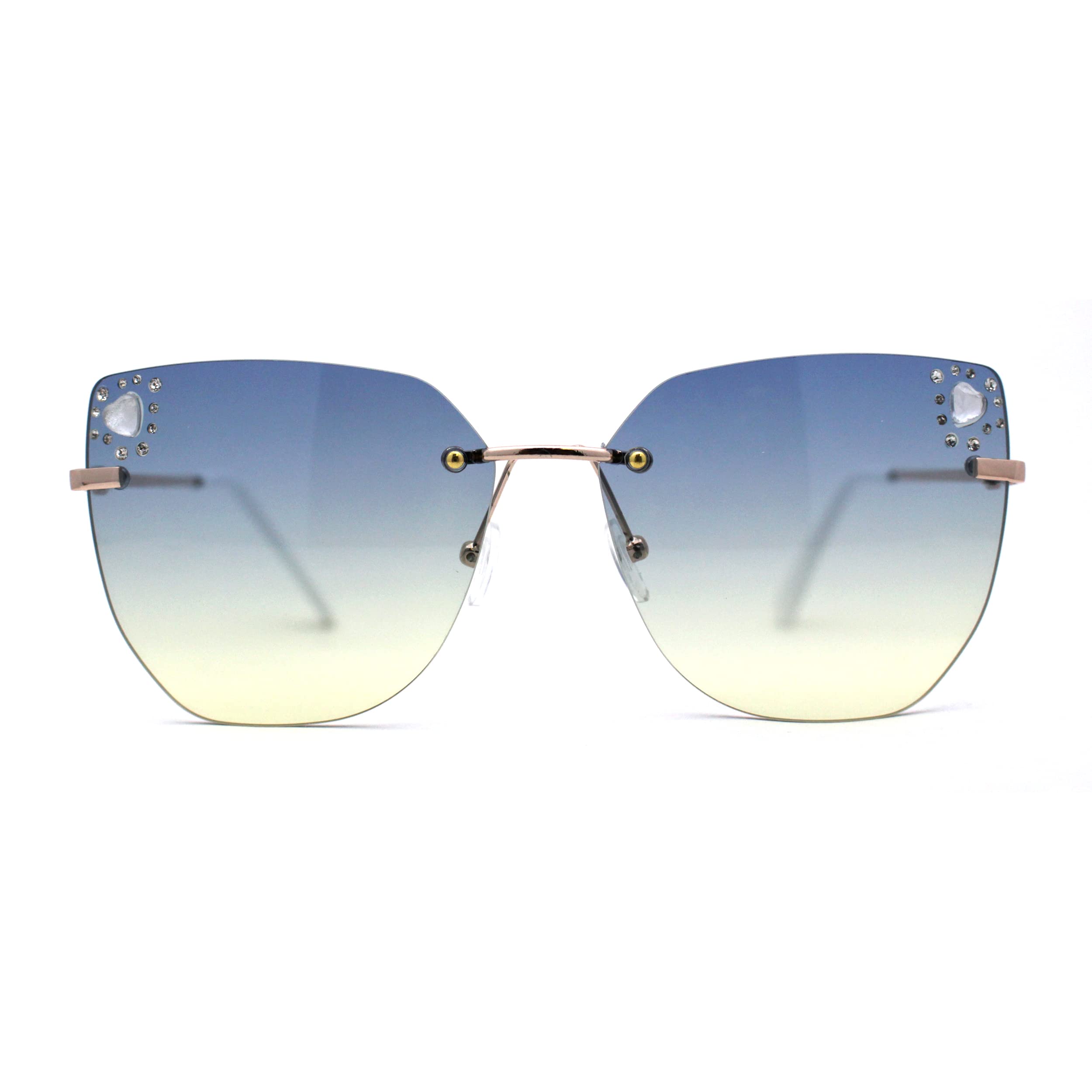 Women's Heart Rhinestone Jewel Accent Rimless Butterfly Sunglasses - Stylish UV Protection for Summer, Beach, and Outdoor Fashion Accessories