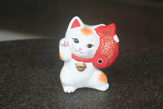 Nagahama Doll Japanese Maneki Neko (Beckoning Cat) White Lucky Cat Figure - Authentic Japanese Fortune Charm for Home & Office Decor