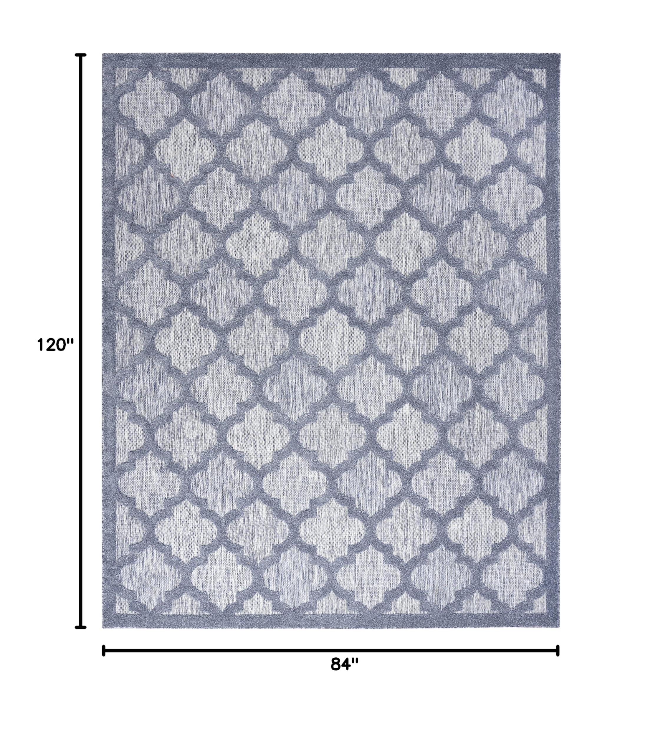 Nourison Easy Care Moroccan Denim Blue 7' x 10' Area Rug - Trellis Pattern, Stain Resistant & Non-Shedding for Easy Cleaning | Perfect for Bedroom, Living Room, Dining Room, Backyard, Deck & Patio Decor (7x10)