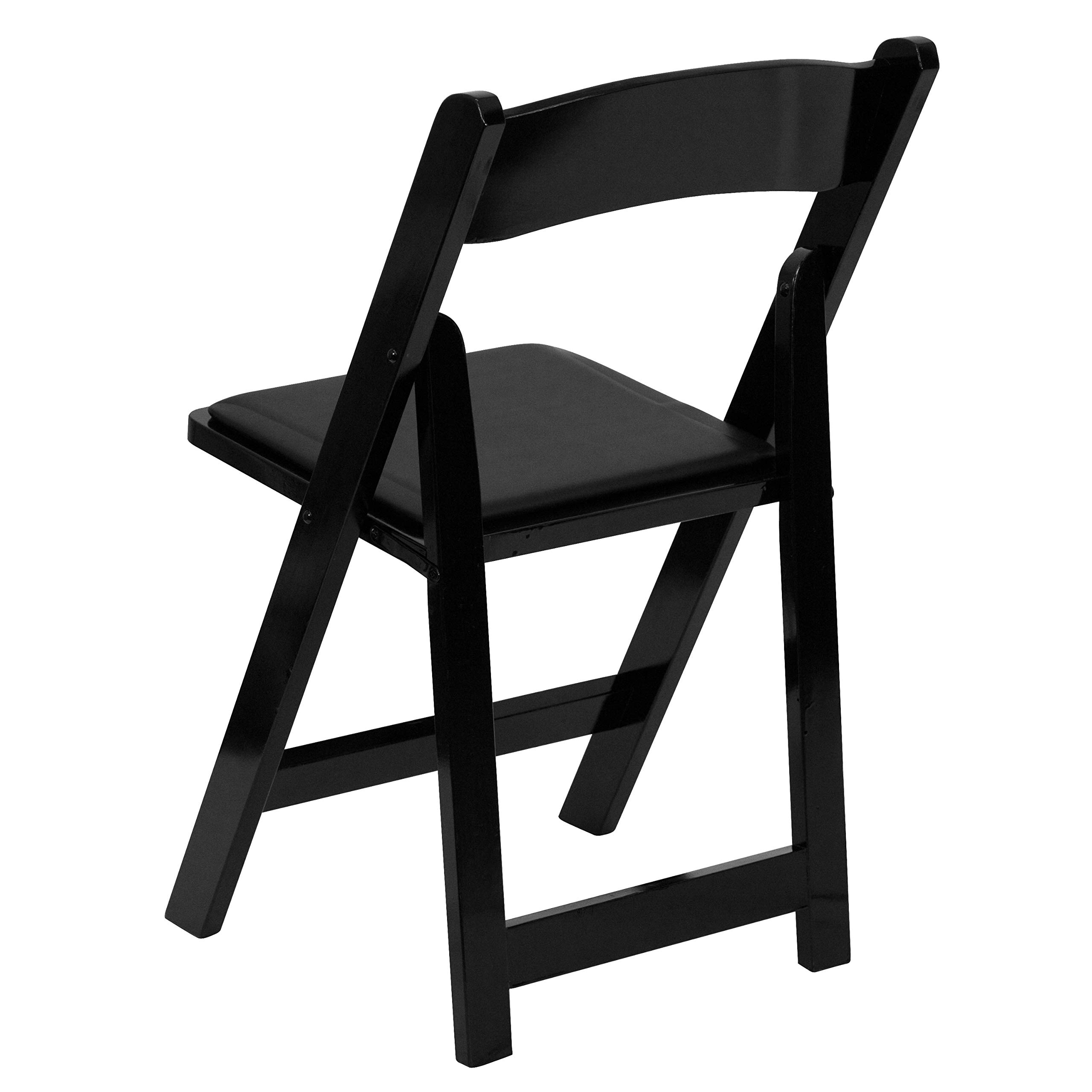 EMMA & OLIVER 2-Pack Black Wood Folding Chairs with Vinyl Padded Seat - Perfect for Dining, Parties, Weddings & Outdoor Events