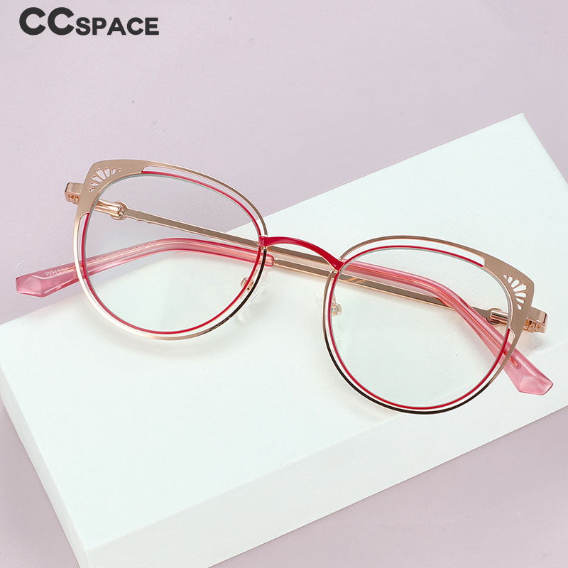 CCspace Women's Full Rim Round Cat Eye Alloy Frame Eyeglasses 54081 - Stylish Retro Glasses for Women, Lightweight Metal Eyewear for Office, Reading & Fashion Accessories