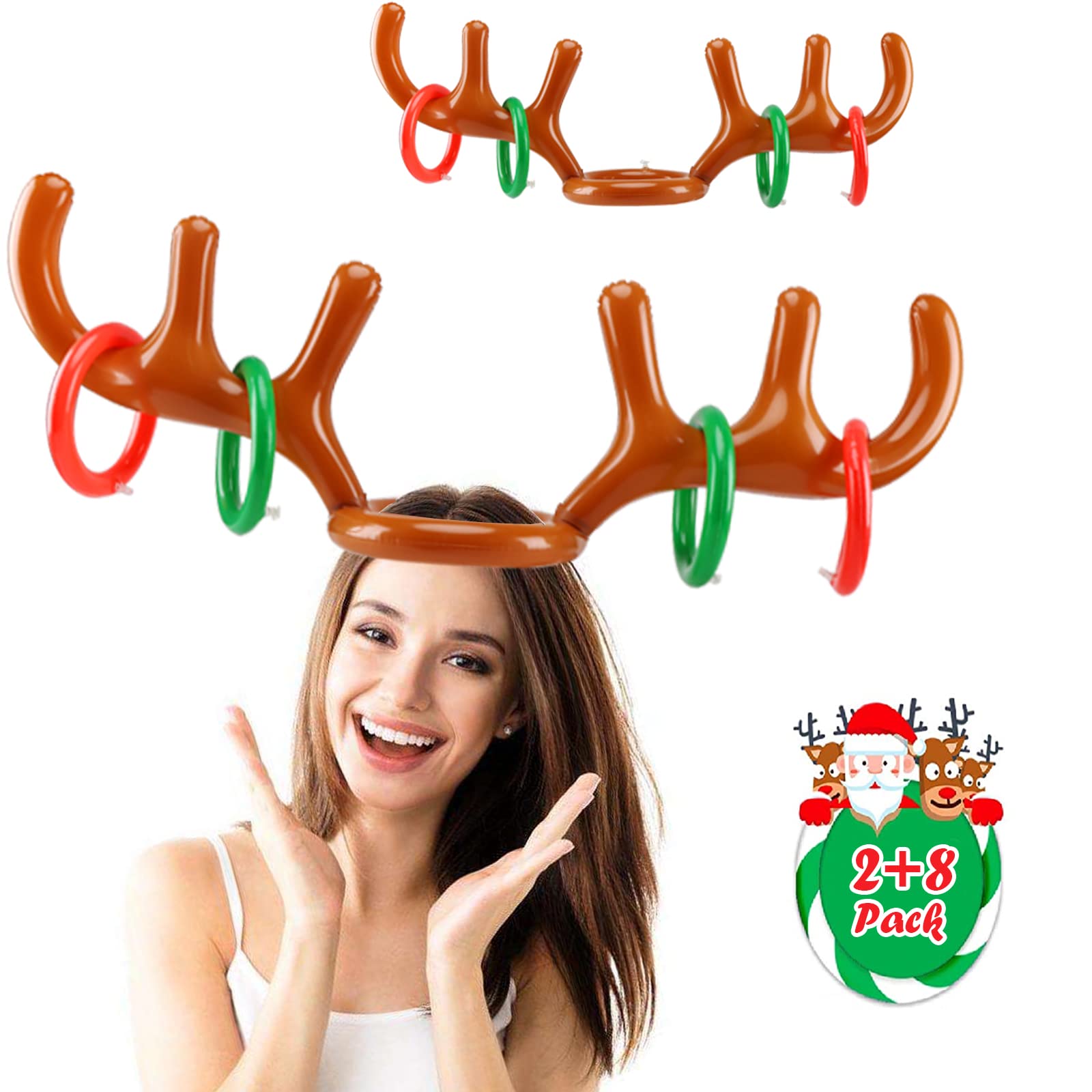 2 Sets Reindeer Antler Ring Toss Game - Inflatable Christmas Party Games for Family & Kids - Indoor/Outdoor Holiday Activities - Perfect for Christmas Gatherings, Birthday Parties & Backyard Fun