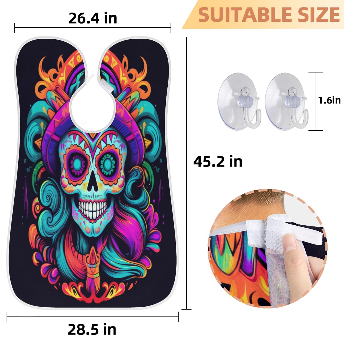 Mexican Skull Pattern Beard Shaving Bib for Men - Waterproof Hair Dye Apron & Barber Cape for Haircut, Makeup & Tattoo Artist Accessories - Sink Hair Catcher & Beard Trimming Tool - Perfect for Salon, Home Grooming & Halloween Costumes