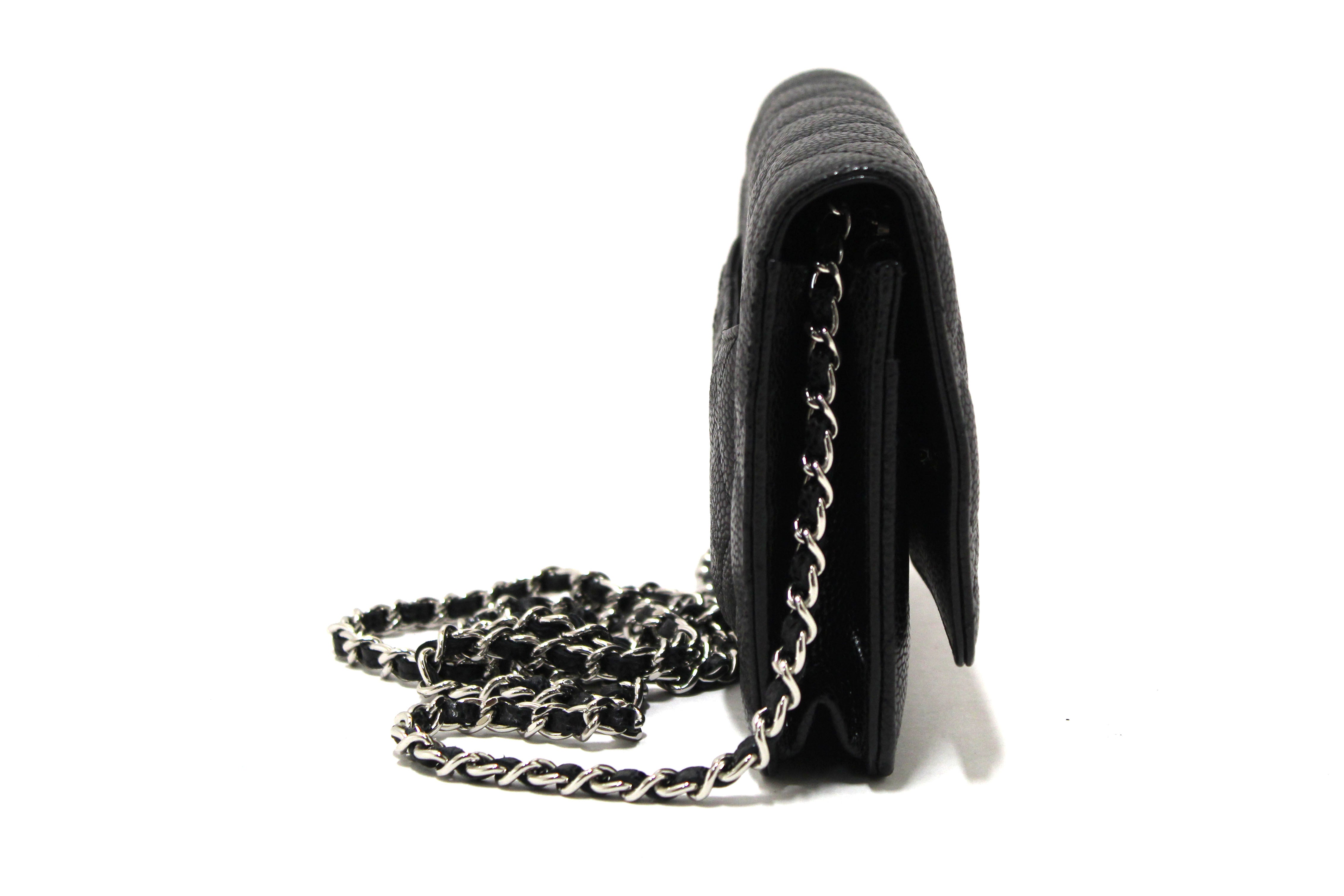 Authentic Chanel Black Quilted Caviar Leather Wallet On Chain WOC Messenger Bag for Women | Luxury Crossbody Purse with Gold-Tone Hardware | Perfect for Evening Events, Date Nights & Travel