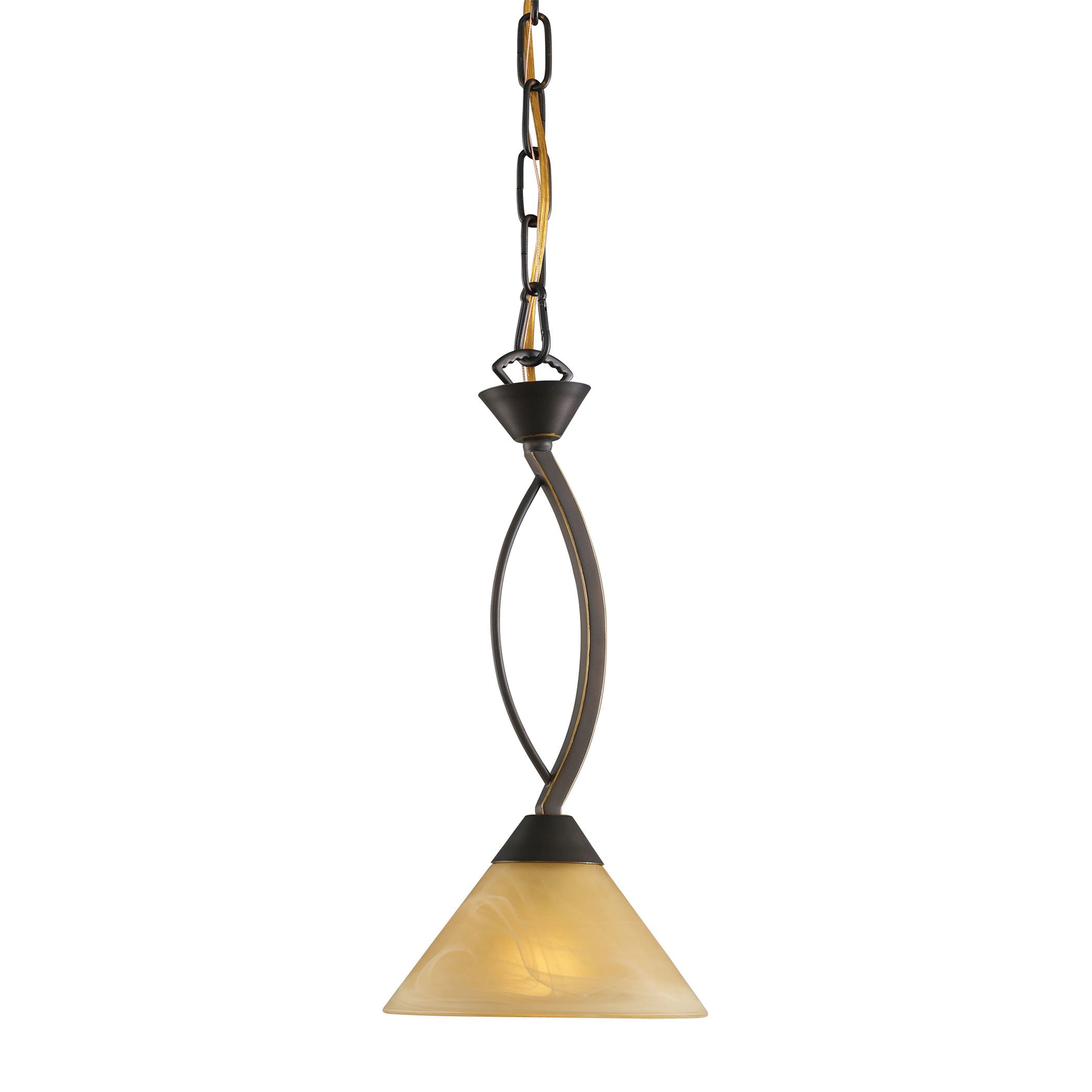 Vintage Aged Bronze Pendant Light with Tea Swirl Glass Shade - Perfect for Farmhouse Kitchen Island, Dining Room, or Entryway Lighting