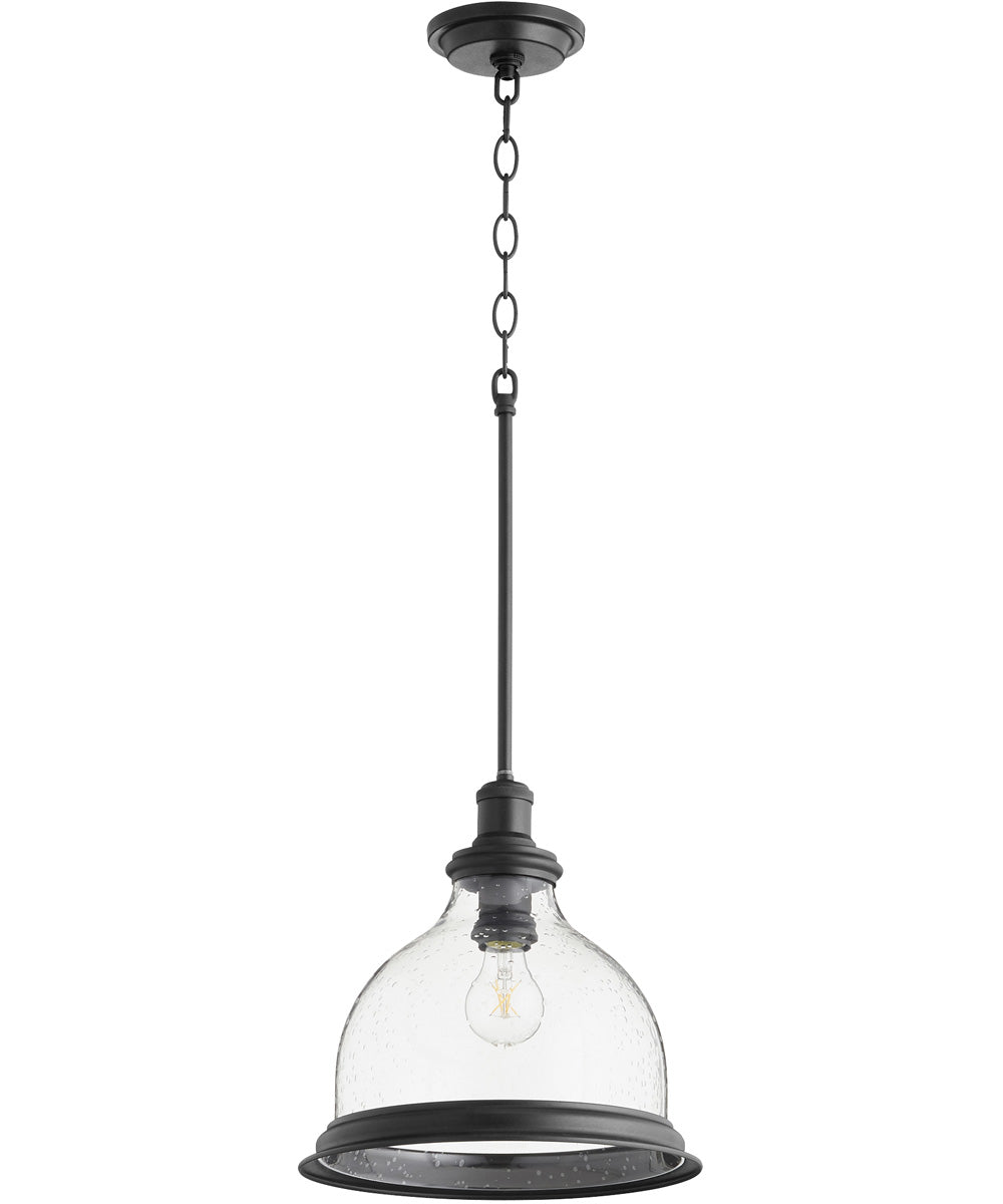 12W Black Pendant Light with Clear/Seeded Glass - Modern Single Bulb Hanging Fixture for Kitchen Island, Dining Room or Bedroom Lighting