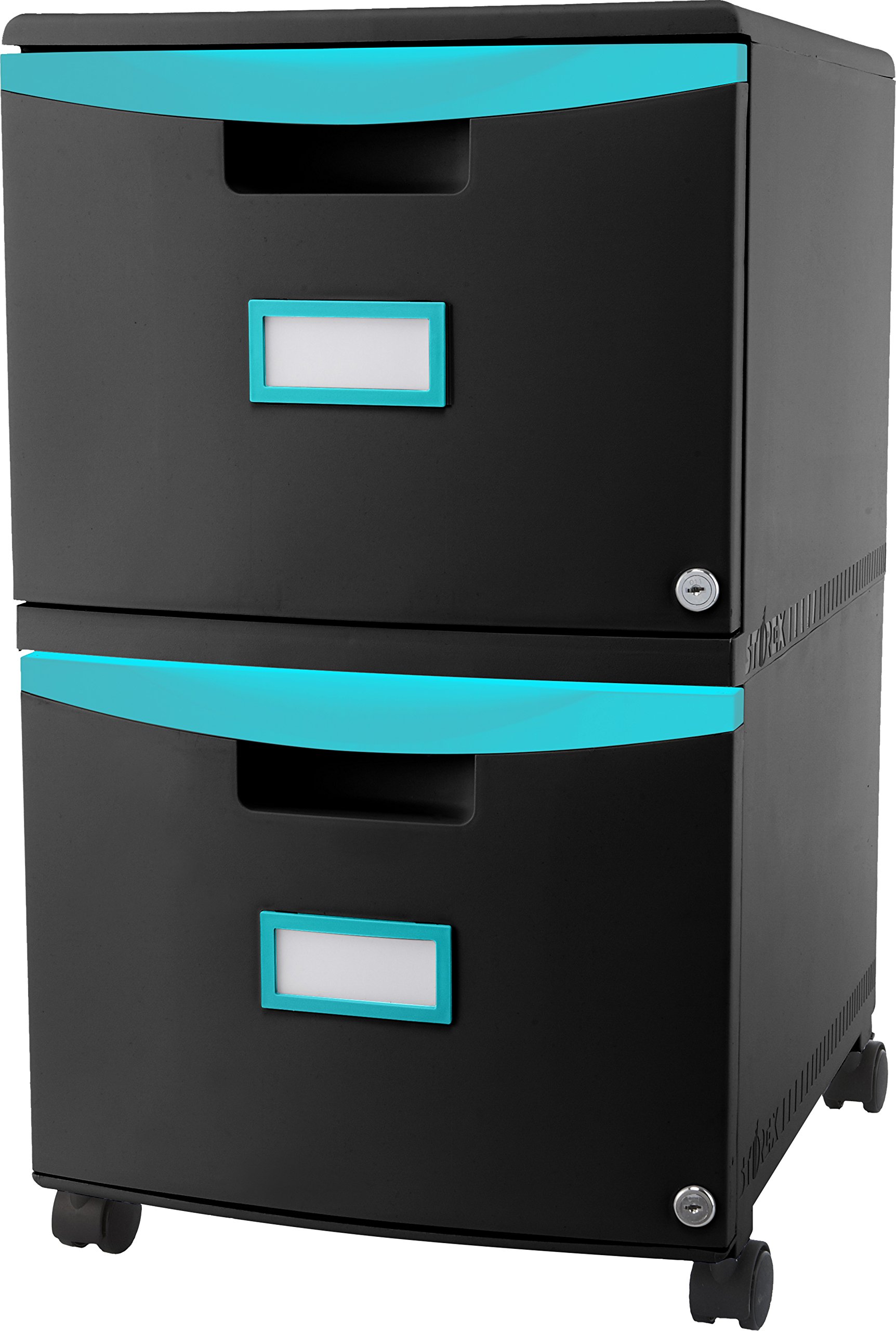 Storex Plastic Two-Drawer File Cabinet with Lock - Mobile Document Organizer for Home Office, Black (61315U01C) - Secure Storage for Files, Folders & Office Supplies