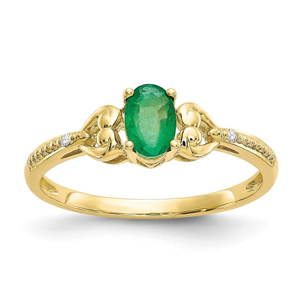 10K Solid Yellow Gold Emerald Green May Birthstone Diamond Engagement Ring (0.01 CTTW) - Perfect for Proposals, Anniversaries & Special Occasions