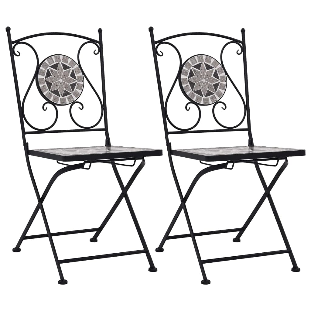 2-Pack Gray Mosaic Bistro Chairs - Metal Folding Outdoor Patio Furniture for Garden, Balcony & Backyard | Weather-Resistant Dining Seating for Restaurants, Cafes & Home Decor