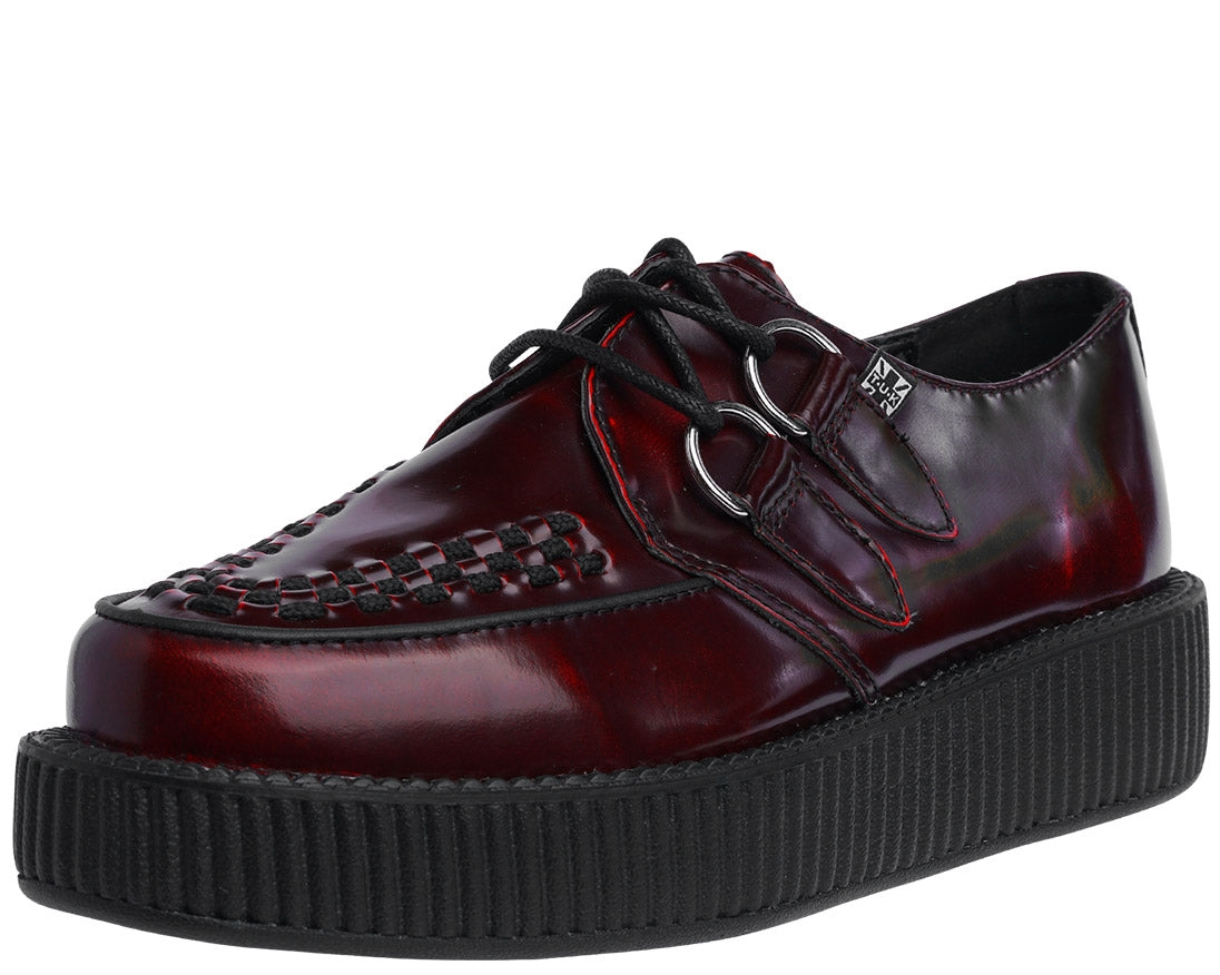 T.U.K Burgundy Rub Off Viva Low Creeper Shoes - Punk Rock Vegan Leather Sneakers for Women & Men - Perfect for Concerts, Street Style & Alternative Fashion