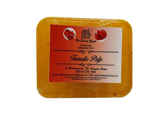 Organic Tomato Pulp Soap for Women & Men | Exfoliating & Revitalizing Face & Body Cleanser for Dull & Oily Skin | 100g Natural Skincare | Perfect for Daily Use & Spa Treatments