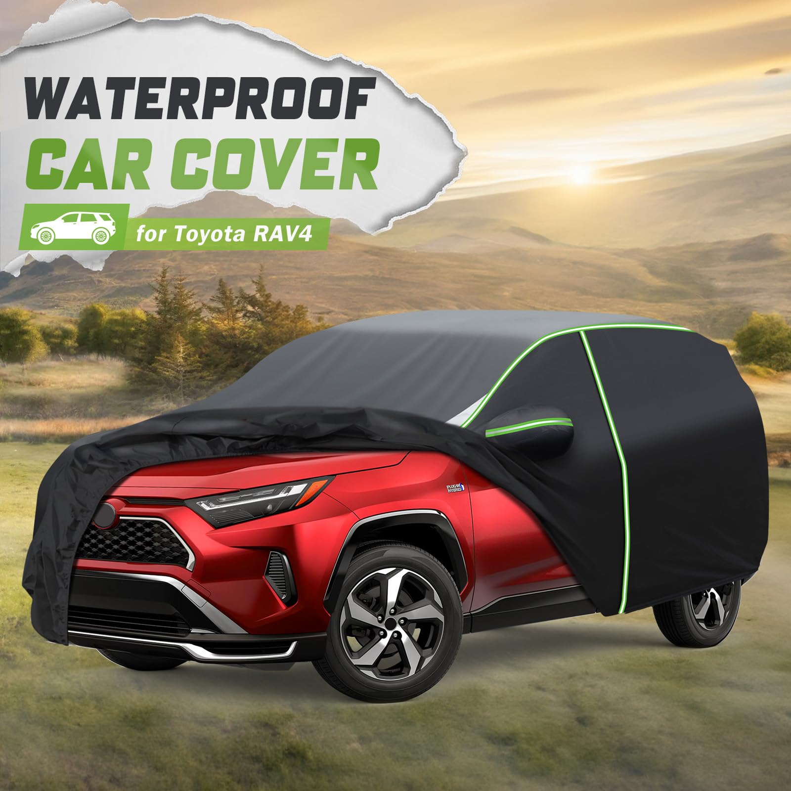 Mixsuper All-Weather Waterproof Car Cover for Toyota RAV4 (1994-2025) - Full Protection Outdoor Car Cover with Zipper Door & Reflective Strips - Perfect for Parking, Travel, and Extreme Weather Protection