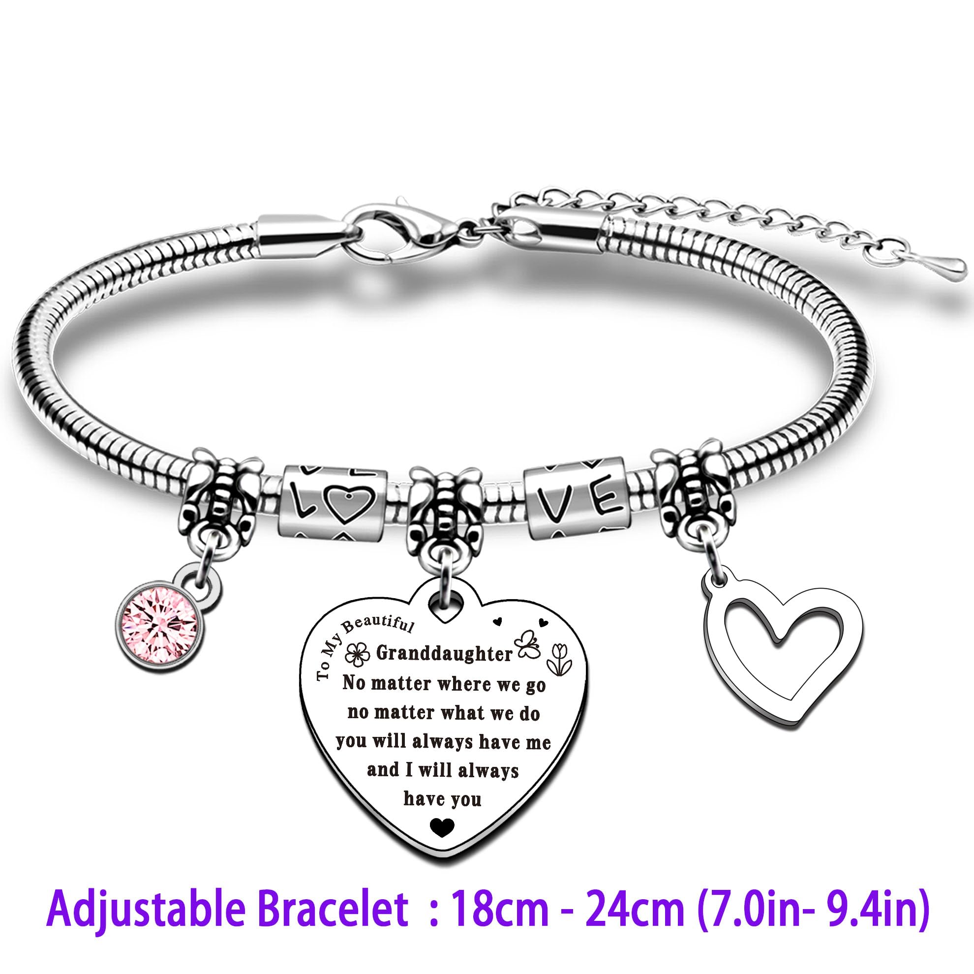 QMVMV Granddaughter Bracelet - Thoughtful Gift from Grandparents for Christmas, Birthday & Graduation - Engraved Keychain Jewelry for Granddaughters - Perfect for Special Occasions & Family Bonding Moments
