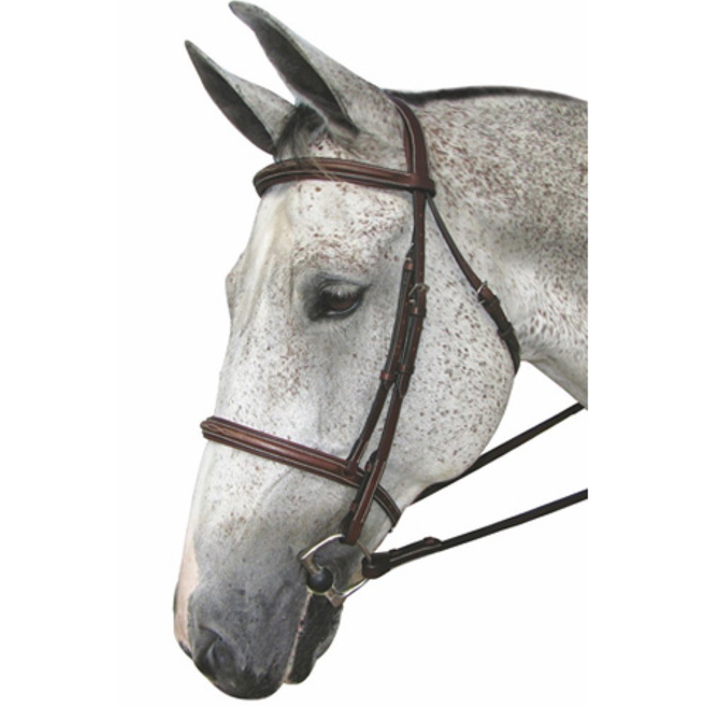 Henri de Rivel Pro Mono Crown Fancy Stitched Padded Bridle - Havana Brown - Cob Size | Premium Equestrian Horse Riding Equipment for Dressage & Show Jumping