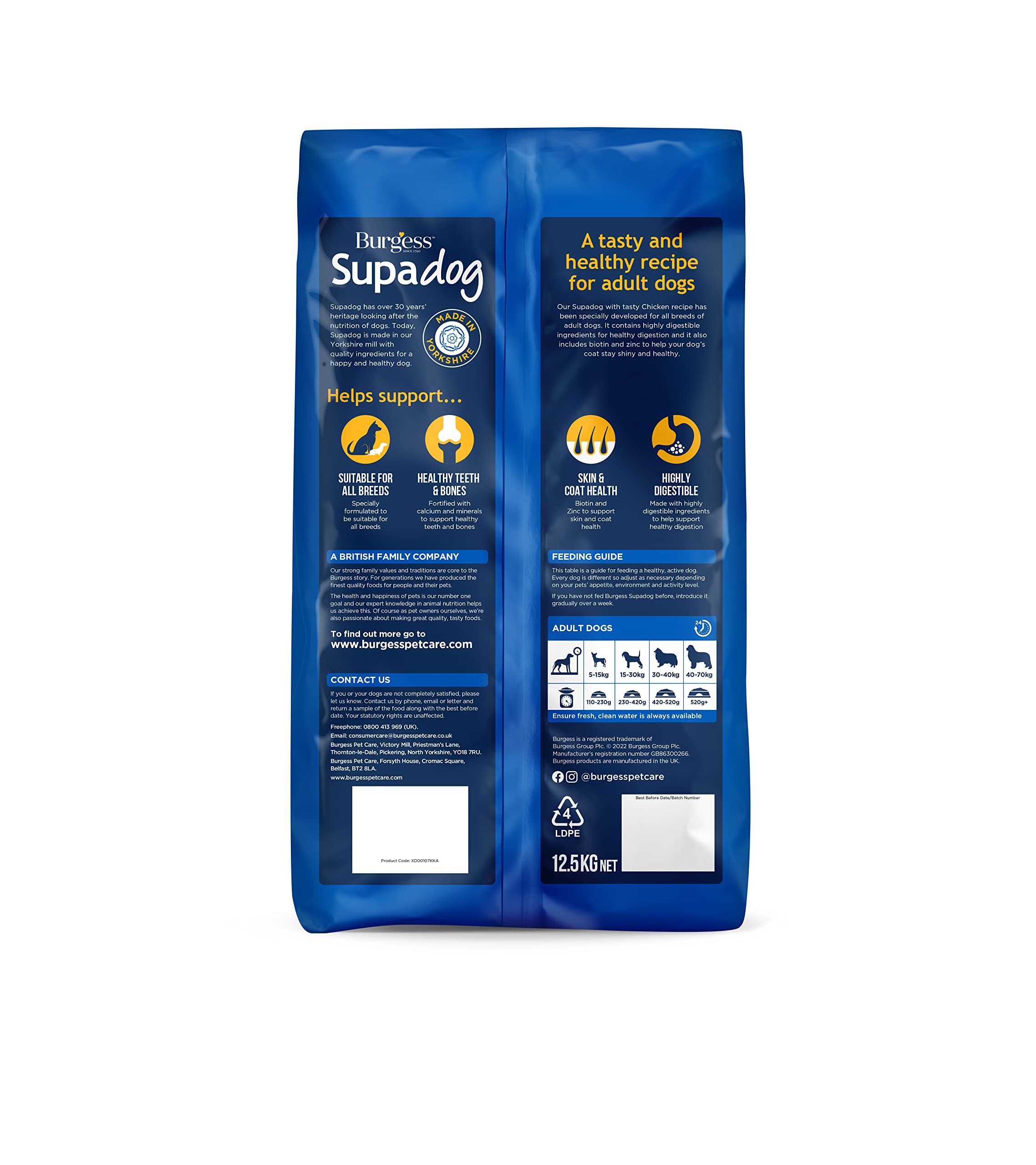 Burgess Supadog Adult Dry Dog Food with Tasty Chicken - 12.5kg Bag, High Protein & Vitamins for Healthy Dogs - Perfect for Daily Feeding & Active Lifestyles