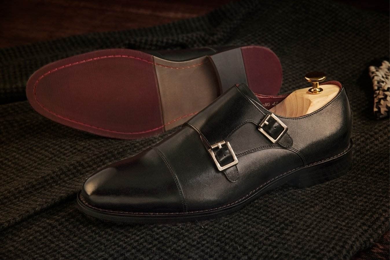 Marc Brunell Men's Genuine Leather Double Monk Strap Dress Shoes with Steel Buckle - Classic Formal Business Oxfords in Wooden Gift Box (Includes Extra Laces & Shoe Care Kit) - Perfect for Office, Weddings & Special Occasions