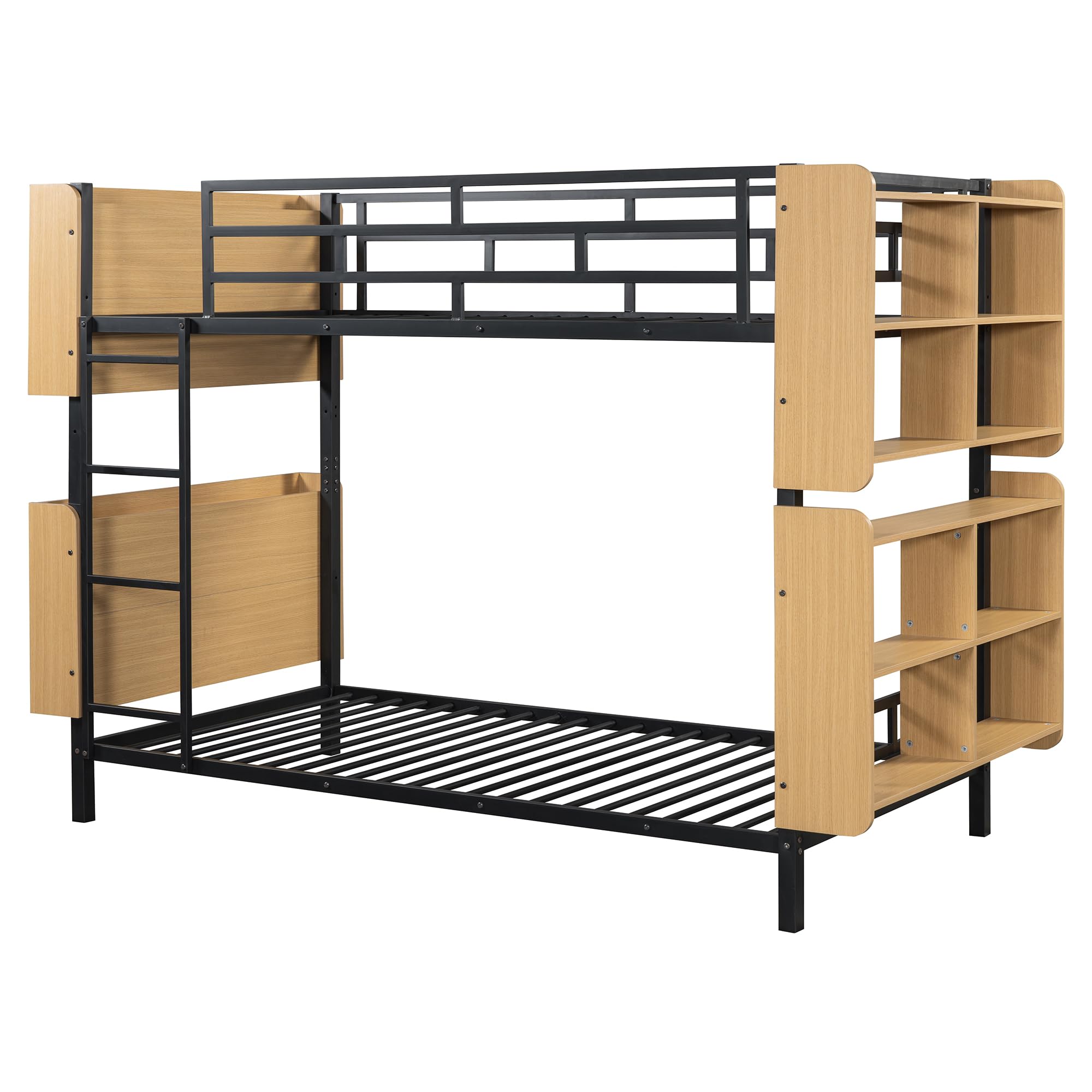 P PURLOVE Twin Over Twin Metal Bunk Bed with Ladder & Full-Length Guardrail - Space-Saving Kids Bunk Bed Frame with Storage for Bedroom, Dorm, or Guest Room - Sturdy & Safe Sleeping Solution for Siblings or Sleepovers