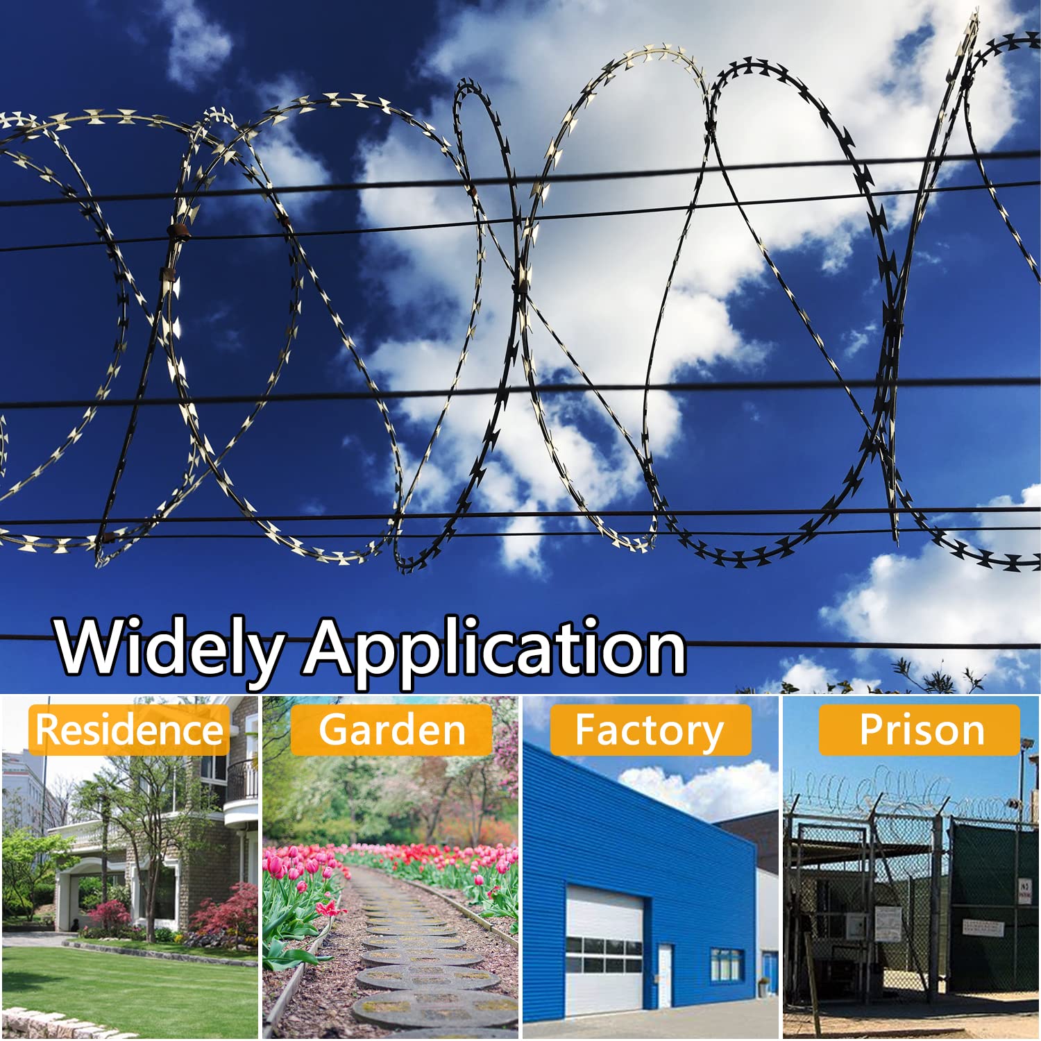 410FT Galvanized Steel Razor Wire - Heavy Duty Barbed Concertina Wire for Security Fencing (5 Rolls, 82FT Each) | Perfect for Perimeter Protection, Military Bases & Property Security