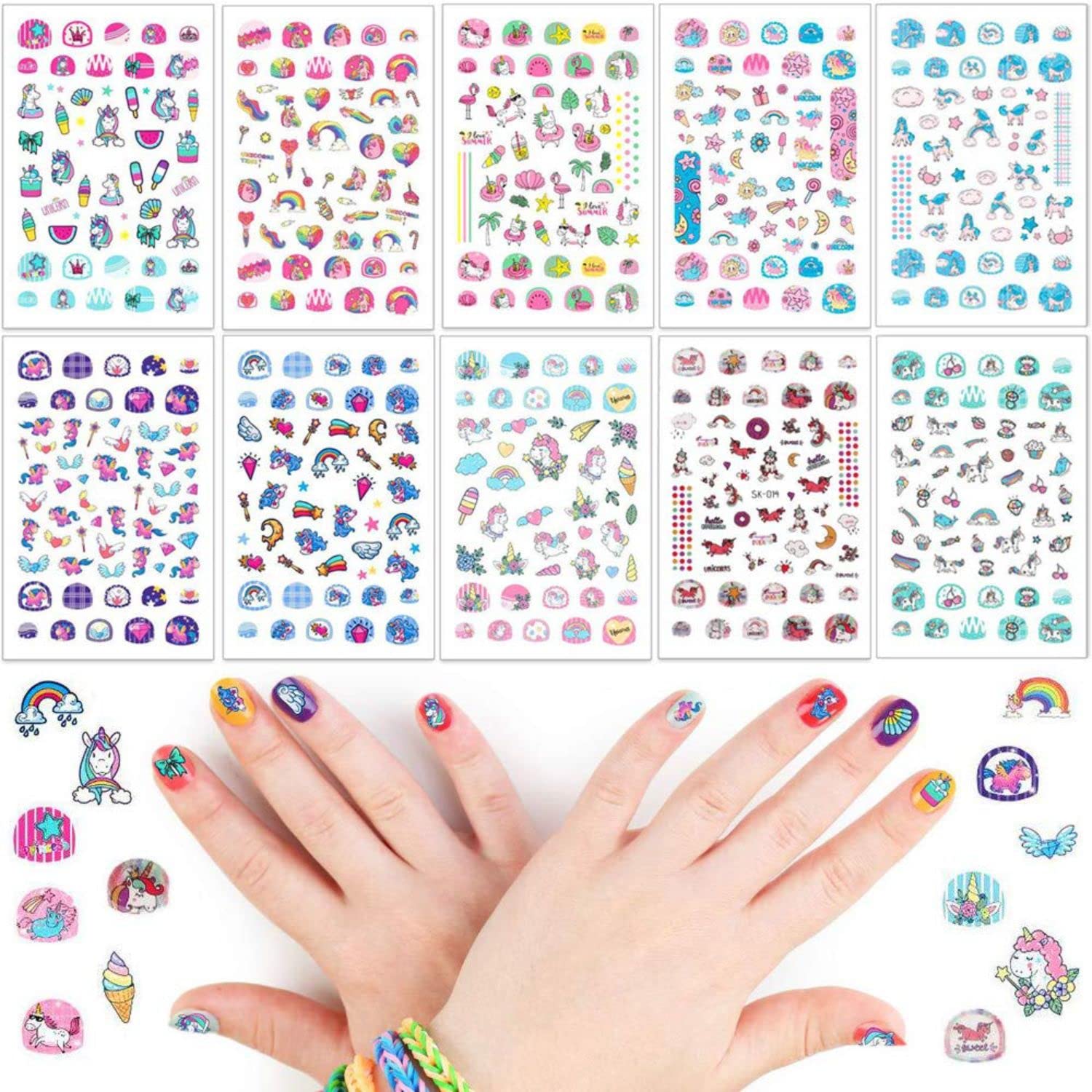3D Self-Adhesive Nail Stickers for Kids - Unicorn, Star, Moon & Rainbow Nail Art Decals | DIY Manicure Decorations | Birthday Party Gifts for Girls with Free Tweezer (Acrylic Nail Accessories) - Perfect for Home Salon, Sleepovers & Birthday Celebrations