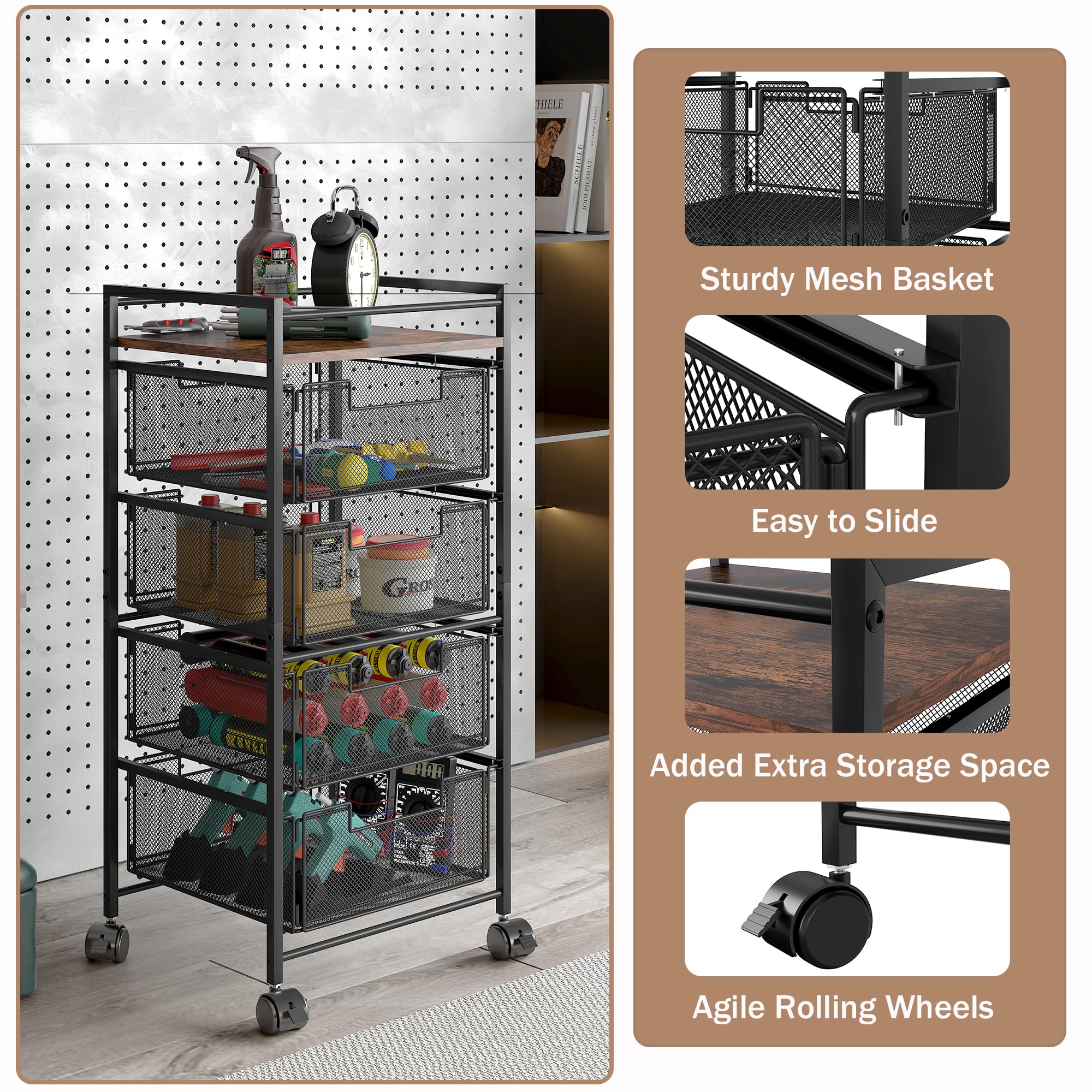 Mobile File Cart with 4 Drawers - Lockable Wheels for Office & Classroom Storage