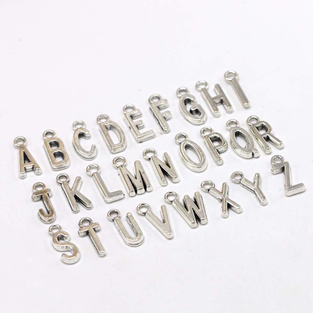 HEALLILY 50pcs Antique Silver Alphabet Letter Charms for Jewelry Making - DIY Craft Pendants for Necklaces, Bracelets, Keychains & Scrapbooking