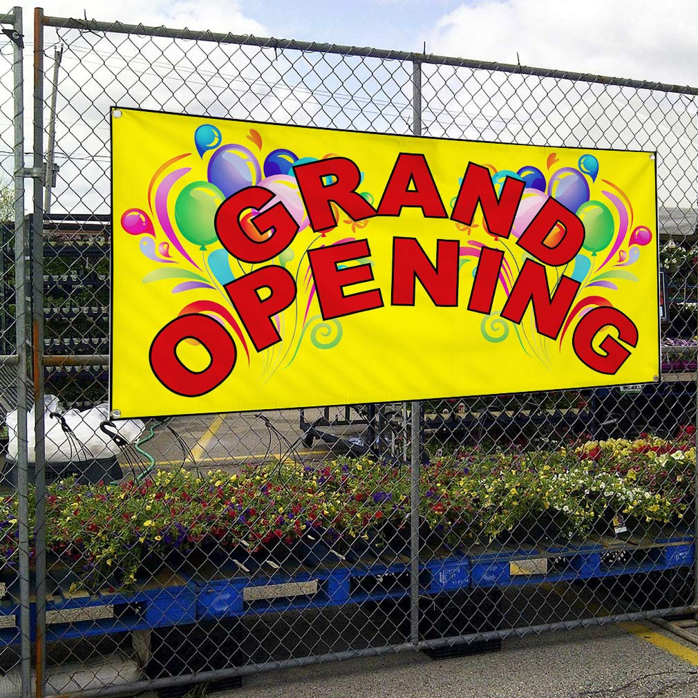 Grand Opening Vinyl Banner - 16x40in, 4 Grommets | Business Advertising Sign for Store Events