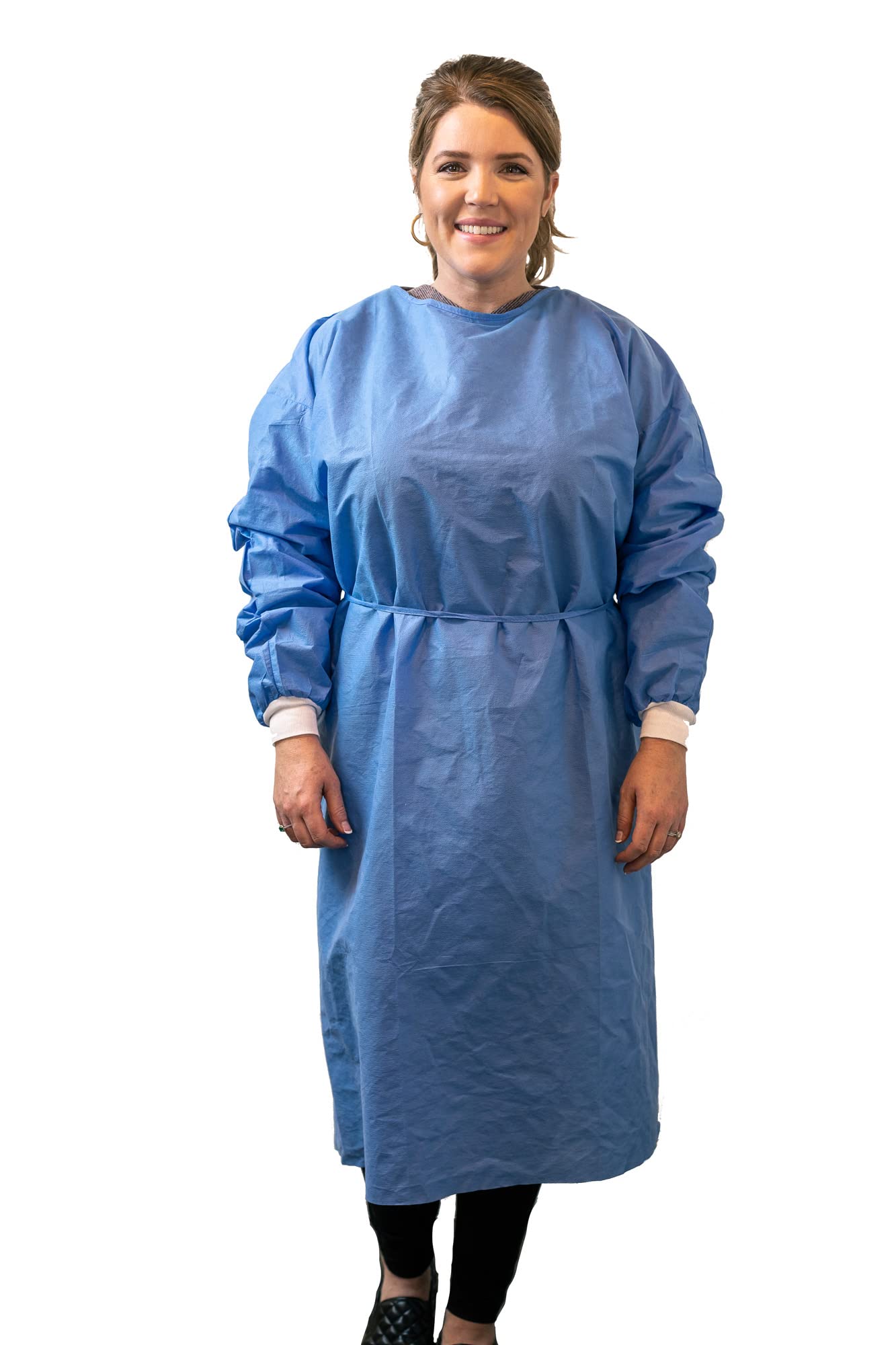 100-Pack Level 2 Disposable Isolation Gowns - SMS 35g, Fully Enclosed Design with Double Tie Neck & Waist, Knitted Cuffs, Blue, Unisex - Ideal for Medical, Dental, Laboratory & Healthcare Professionals