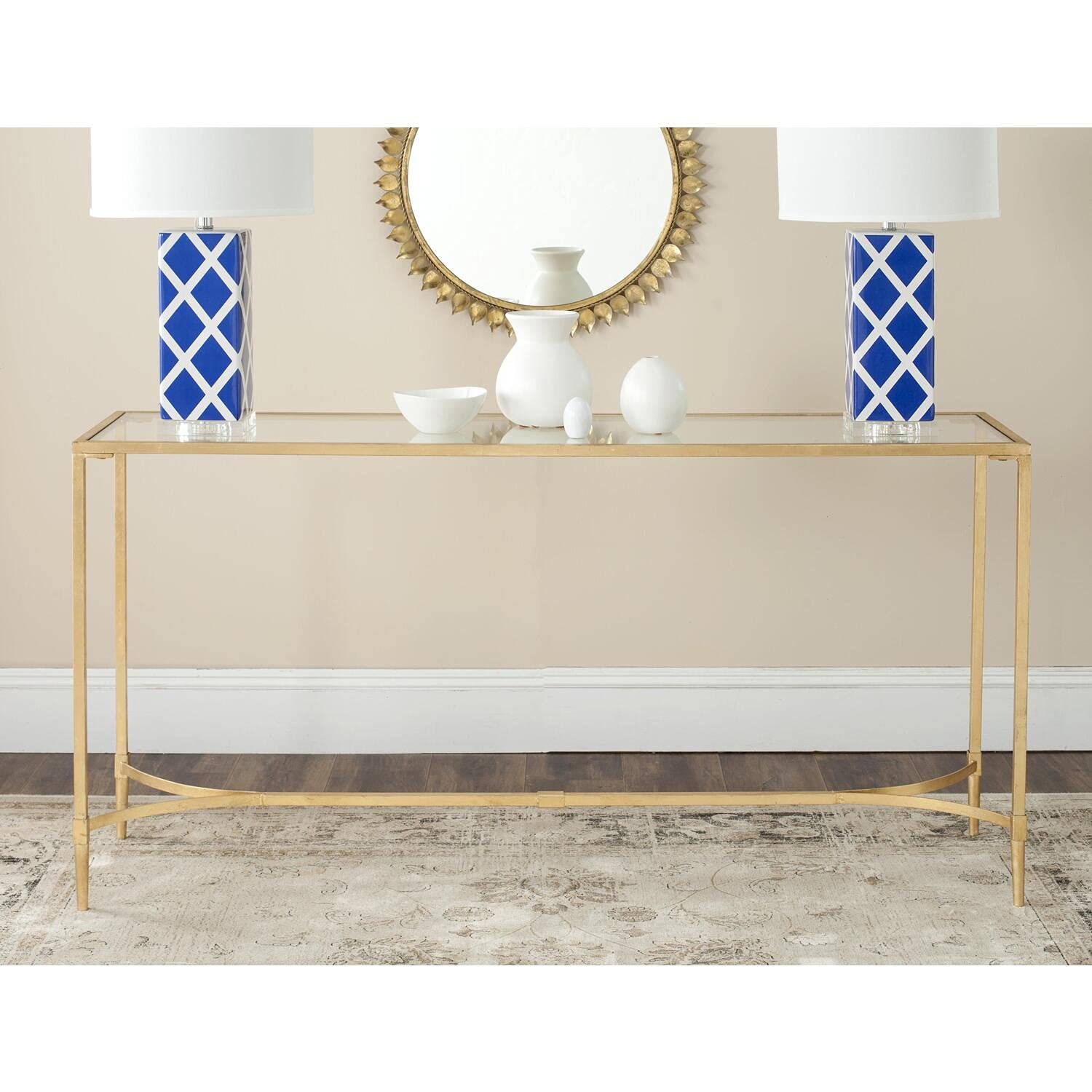 Safavieh Antwan Gold Console Table - Elegant Entryway Table for Hallway, Living Room & Foyer Decor | Modern Gold Finish Sofa Table with Storage Shelf
