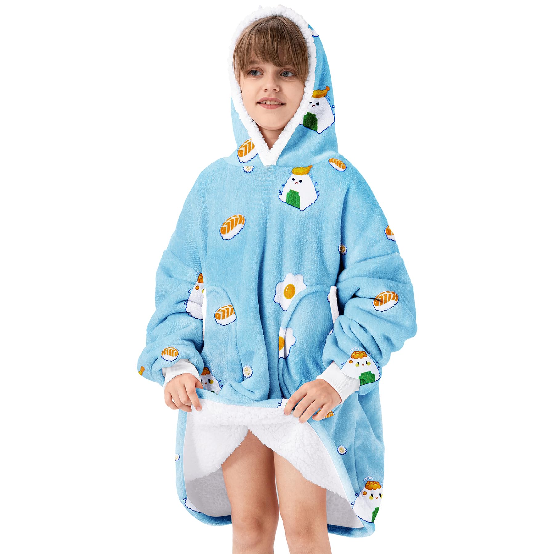 Zando Wearable Blanket Hoodie for Kids & Adults - Oversized Sherpa Fleece Sweatshirt | Comfy Gift for Lounge, Movie Nights & Outdoor Camping