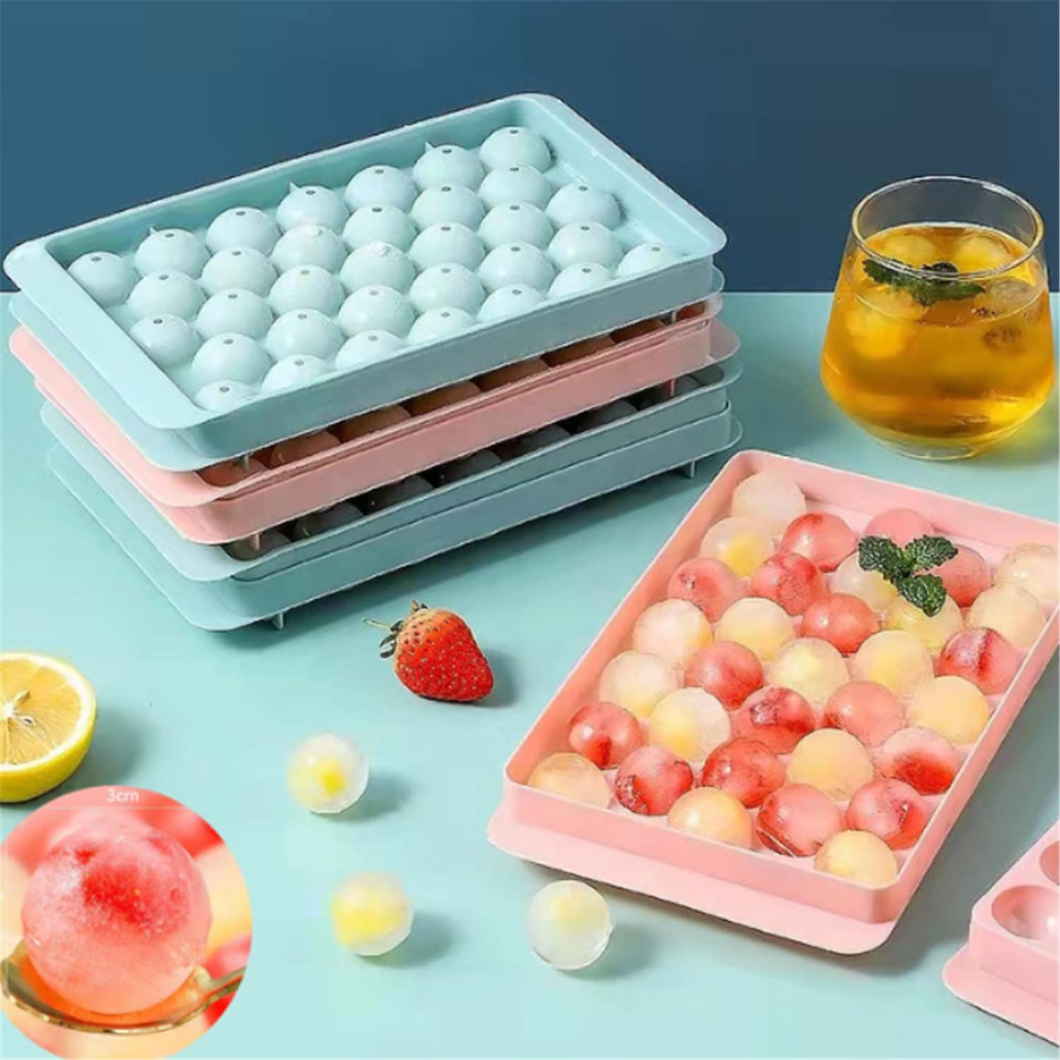 mciskin Mini Ice Cube Tray Balls - 2 Pack Round Ice Ball Maker Mold with Lid for Freezer | Perfect for Cocktails, Whiskey, Tea & Coffee | Ideal for Home Bars, Parties & Beverage Chilling