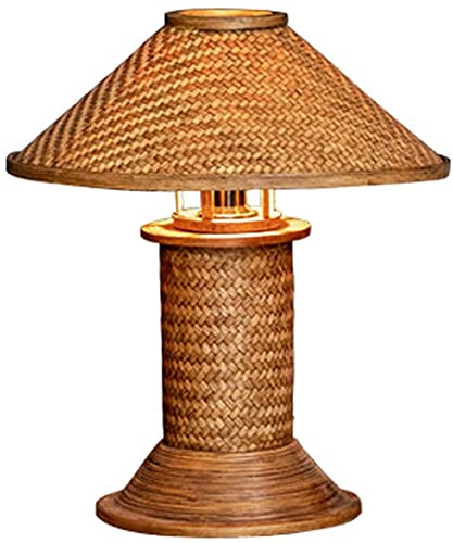 Japanese Style Bamboo & Rattan Hand-Woven Table Lamp - Bedside Night Light for Bedroom, Study & Home Decor - Perfect for Cozy Reading Nook, Dorm Room or Living Room Accent Lighting