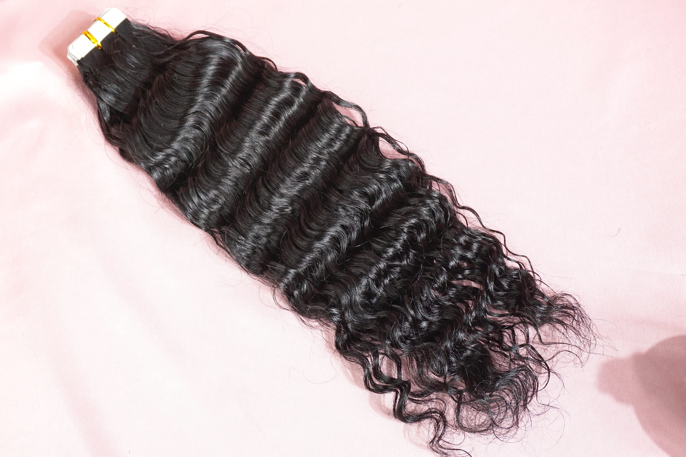40pcs Invisible Loose Water Wave Curly Hair Extensions Tape - 100% Human Remy Hair, 26inch, 3B Curly, Natural Black Color (100g) for Black Women - Perfect for Daily Styling, Special Occasions & Protective Hairstyles