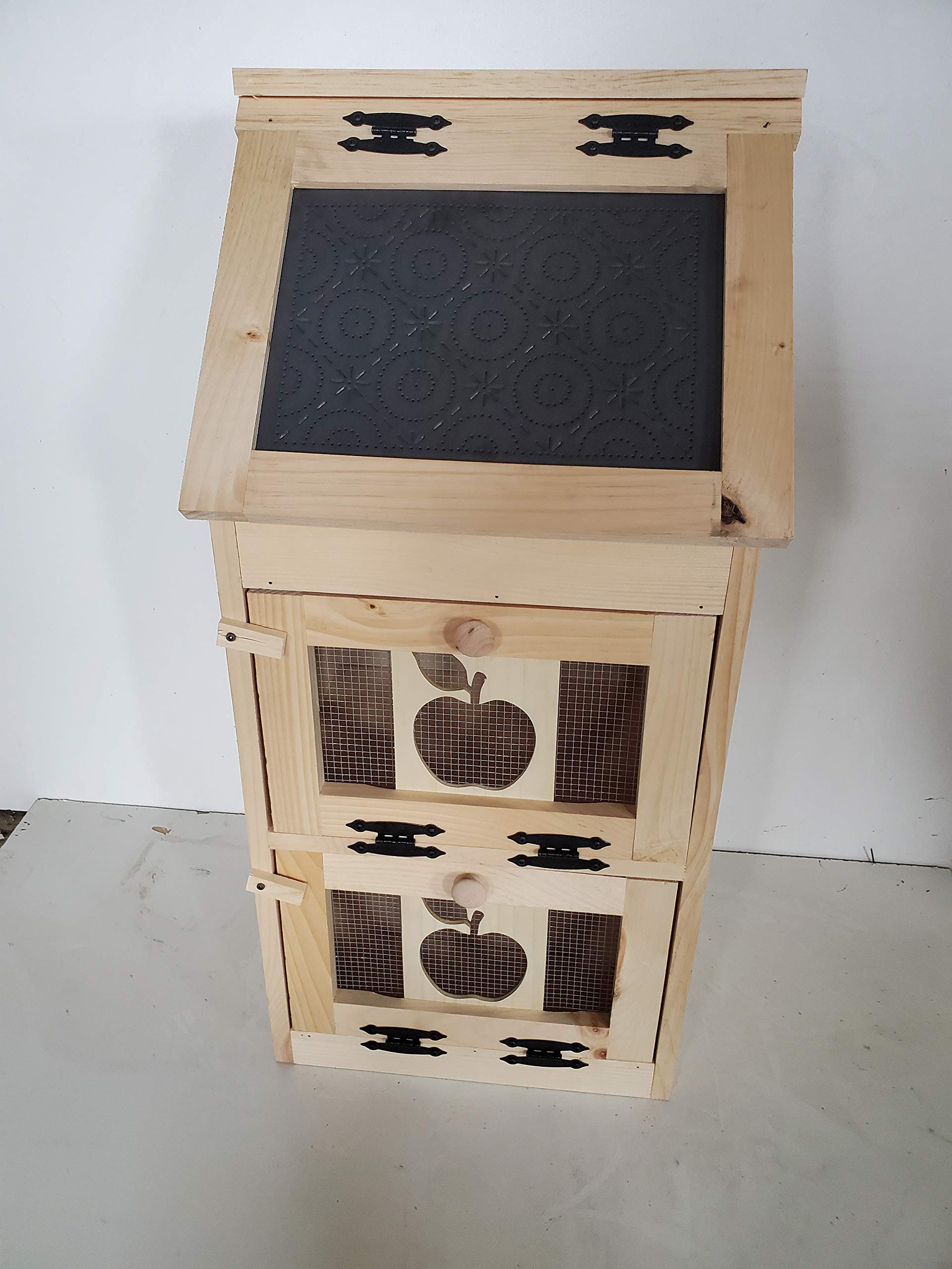 Amish Made Unfinished Pine 2-Door Vegetable Box with Bread Compartment - Rustic Kitchen Storage Organizer for Pantry, Countertop, or Farmhouse Decor