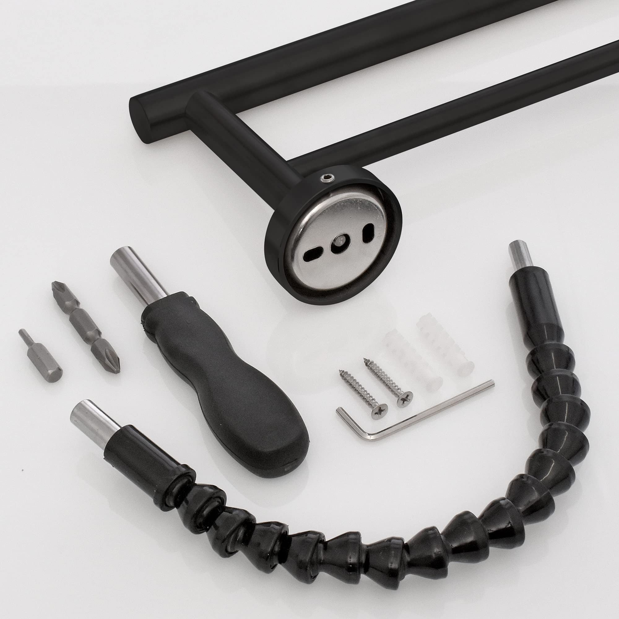 7-Piece Bathroom Hardware Set - Wall Mounted Towel Bar & Rack Set with Hooks - Matte Black Bathroom Accessories for Modern Home Decor - Perfect for Bathrooms, Powder Rooms & Spa Retreats