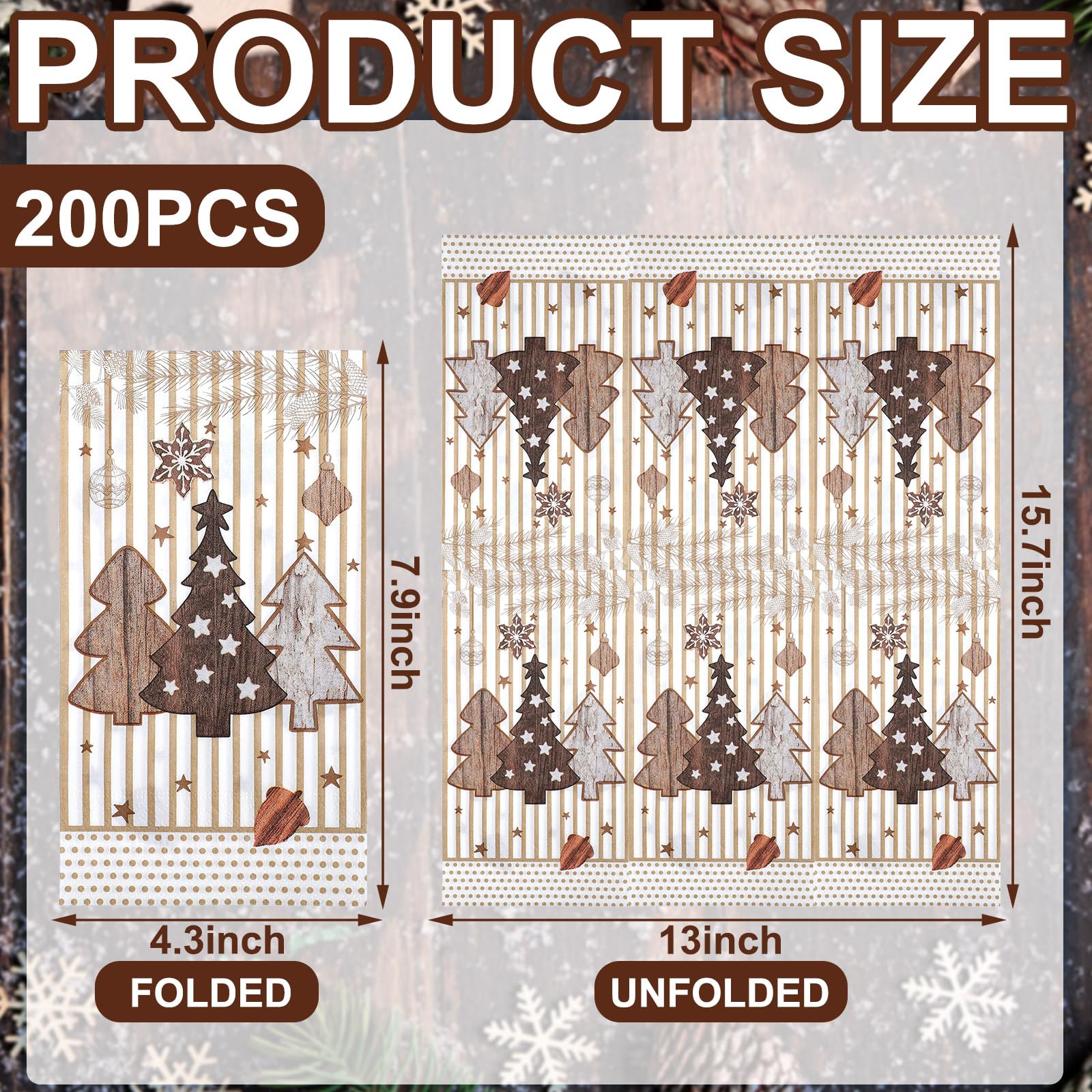 Jetec 200-Pack Christmas Disposable Paper Guest Towels - 2-Ply Holiday Napkins for Bathroom, Kitchen & Dining Table | Xmas Tree Decorations, Party & Hosting Essentials (Red/Green)