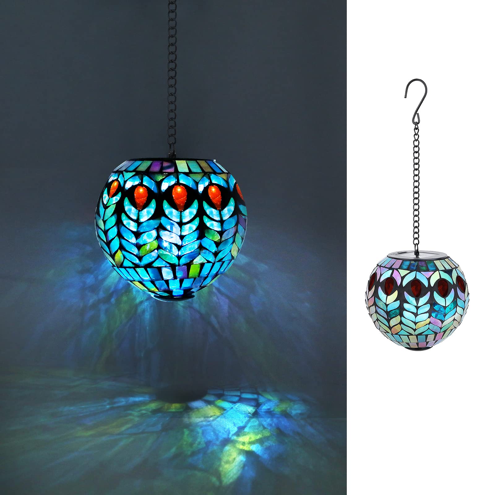 VCUTEKA Solar Hanging Lanterns - Waterproof Outdoor Mosaic Solar Lights with Hook for Garden, Yard, Patio, Fence & Tree Decor | Perfect for Backyard Parties, Wedding Decorations & Landscape Lighting