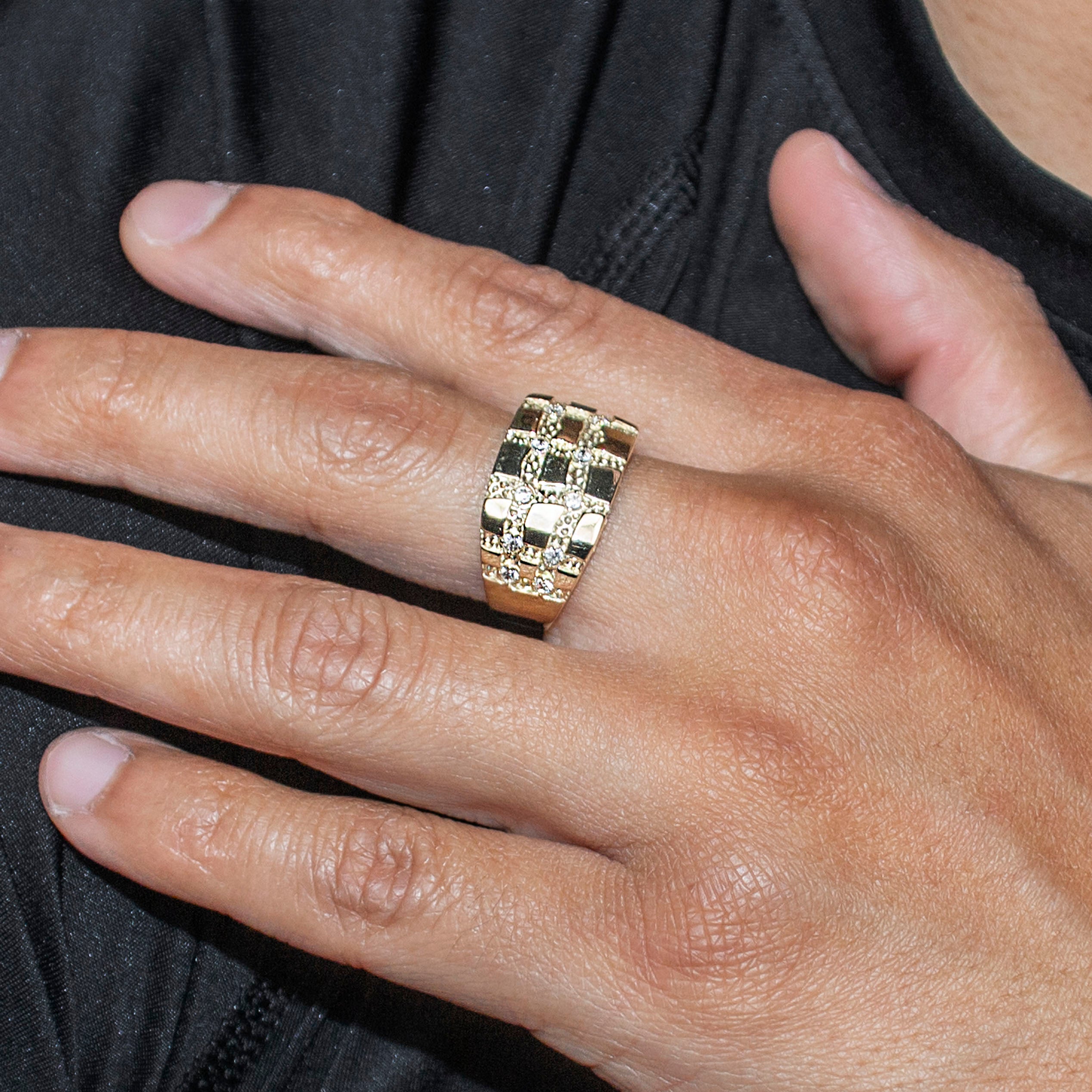 10K Gold Cubic Zirconia Nugget Ring for Men - 5 Grams Solid Gold Jewelry - Perfect for Gifts, Weddings, and Everyday Wear