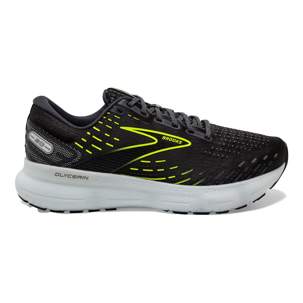 Brooks Glycerin 20 Running Shoes for Men - Ebony/White/Nightlife Color - Size 7 D Medium - Cushioned Road Running Sneakers for Long Distance & Marathon Training