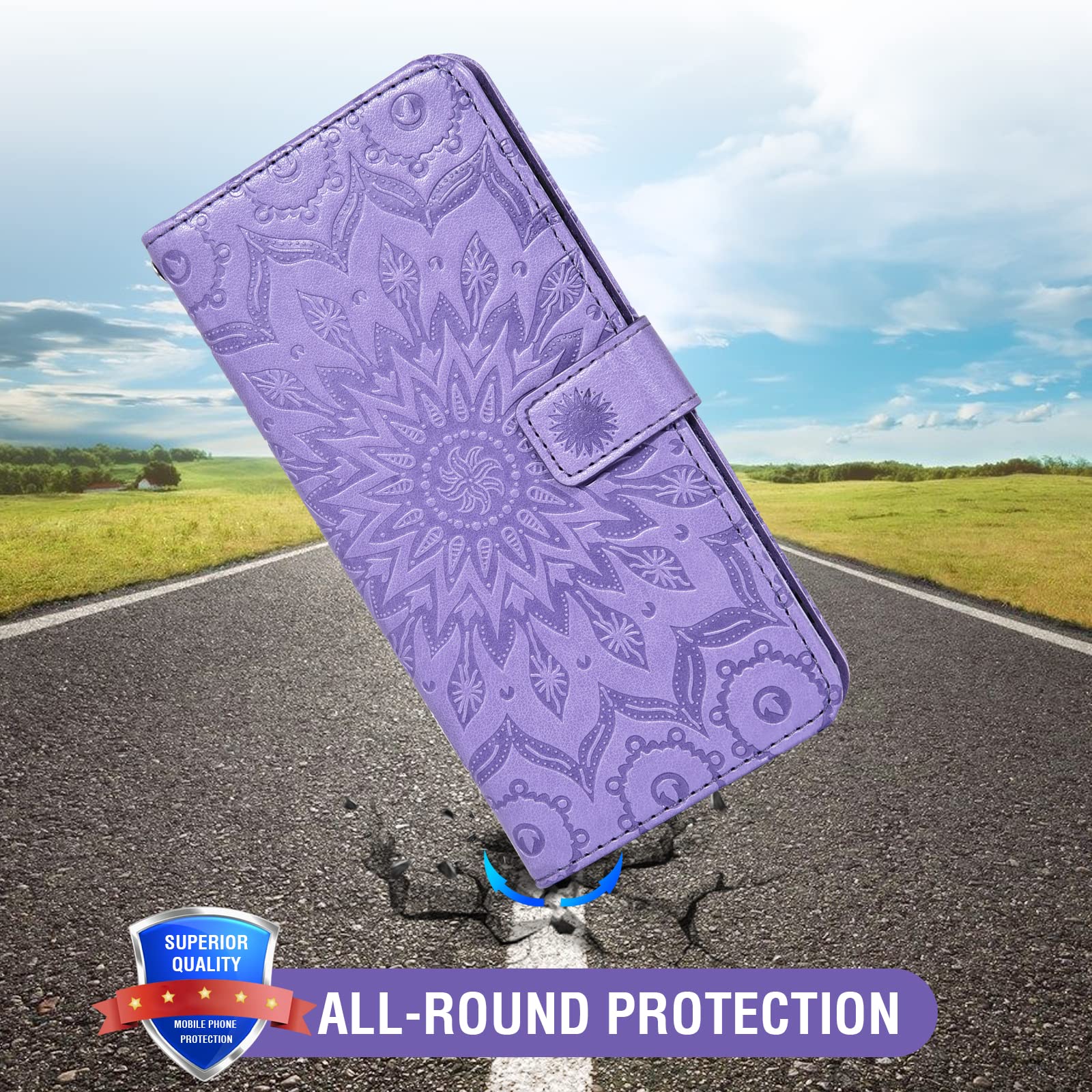 Samsung Galaxy A51 5G Phone Case with Wallet & Card Holder - Slim Leather Flip Cover with Tempered Glass Screen Protector - Verizon Compatible (Purple for Women) - Perfect for Daily Use, Travel & Hands-Free Viewing