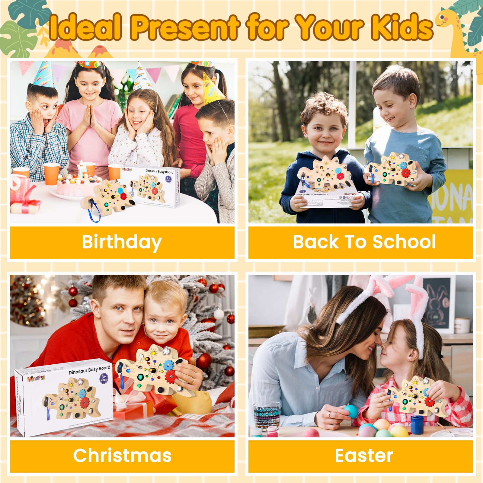 Montessori Busy Board for Toddlers - Wooden Sensory Toy with 12 LED Lights, Learning Activity Board for 3 Year Olds - Perfect for Early Childhood Development & Travel Entertainment