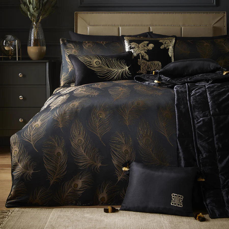 Laurence Llewelyn Bowen Dandy Duvet Cover Set - King Size Black Luxury Bedding for Modern Bedroom Decor | Soft & Breathable Cotton Blend | Perfect for Master Bedroom, Guest Room, or Dorm