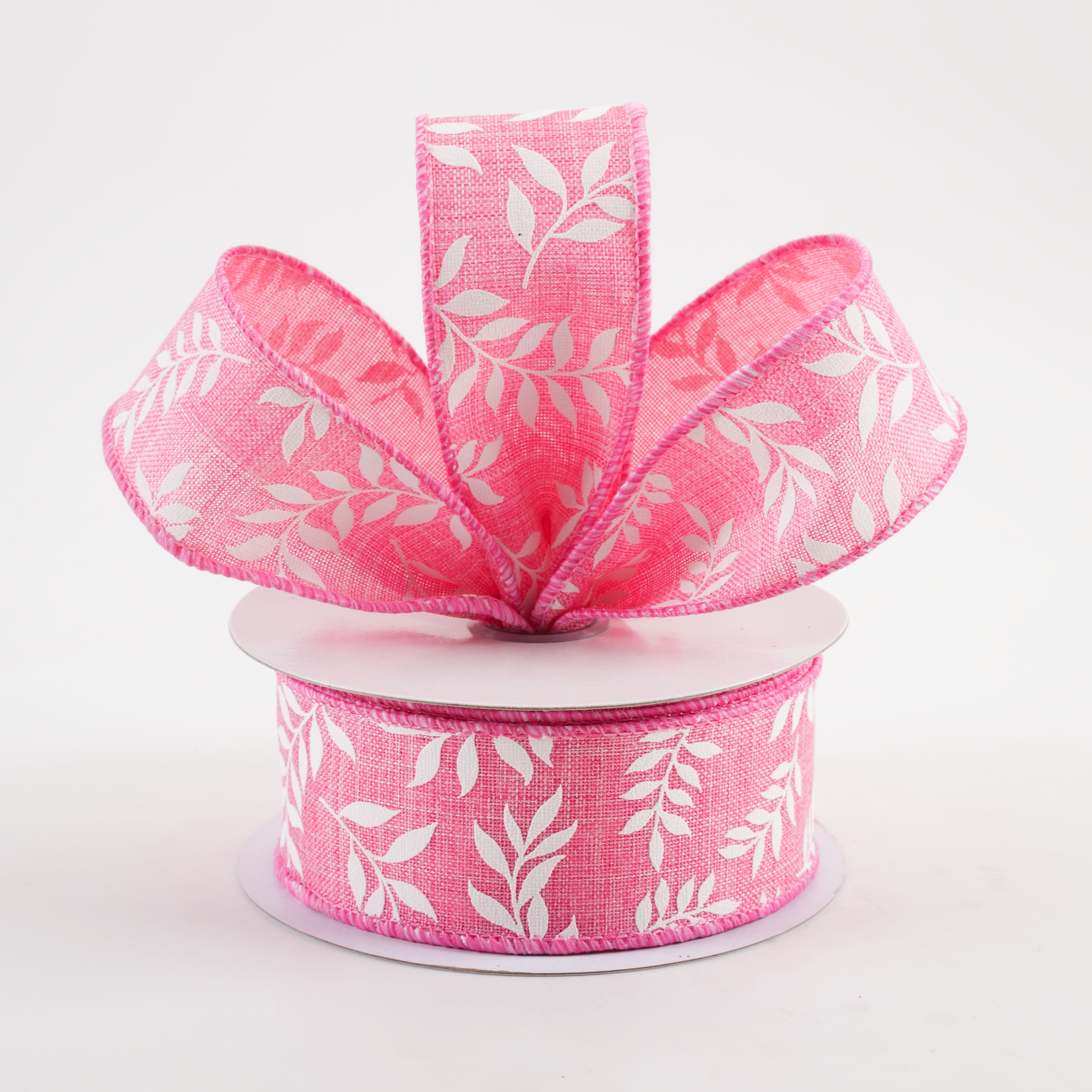 1.5 Inch Pink Laurel Leaf Ribbon - 10 Yards Bulk Roll for Gift Wrapping, Wedding Decorations, DIY Crafts and Floral Arrangements