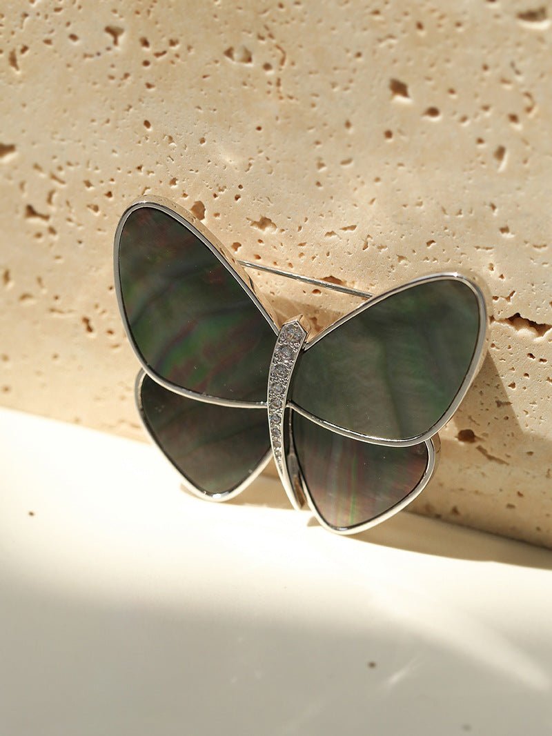 Elegant Gray Mother of Pearl Butterfly Brooch Pin - Vintage Inspired Jewelry for Women, Perfect for Weddings, Parties & Special Occasions