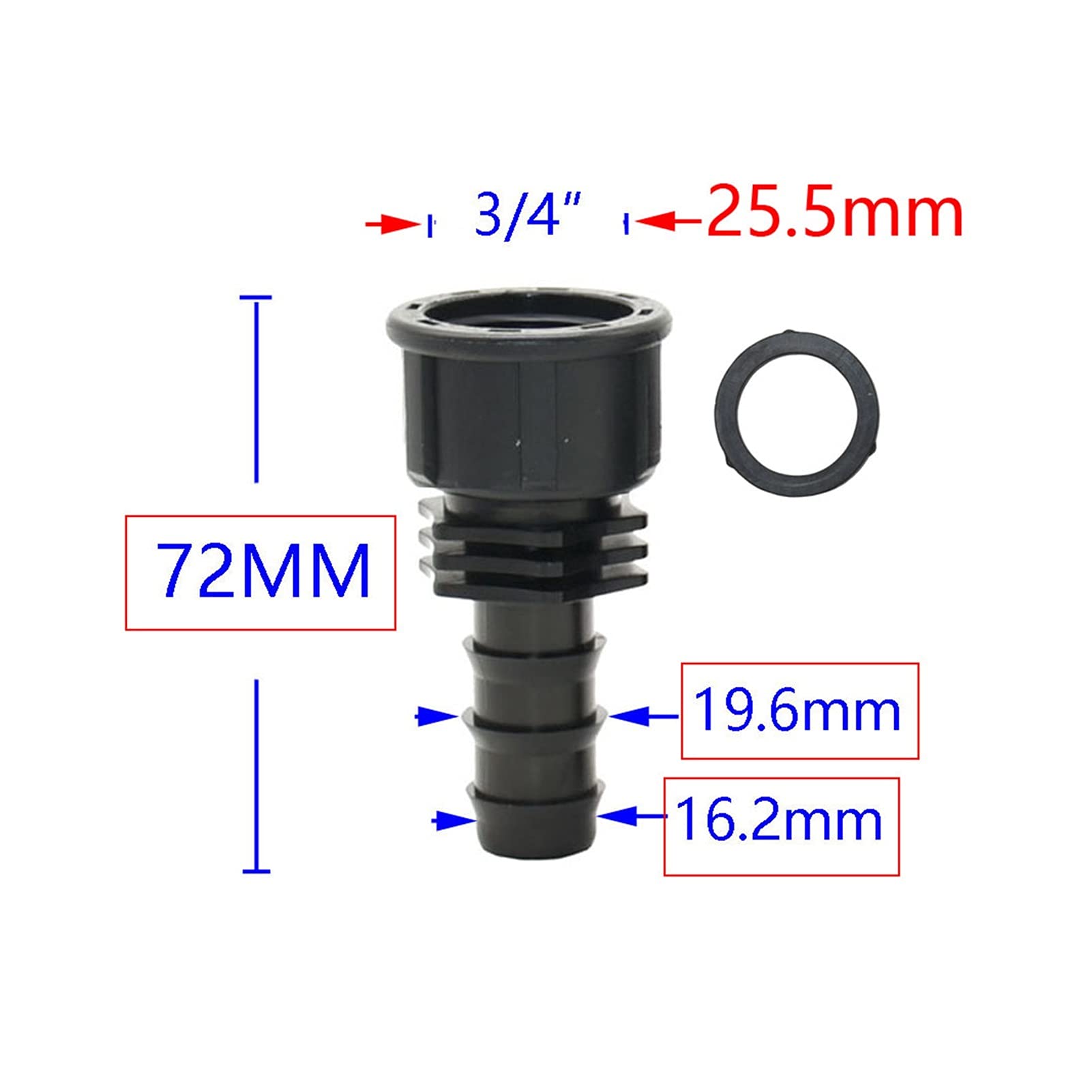 50mm 16mm 20mm 25mm 32mm Plastic Garden Hose Adapter - 1/2